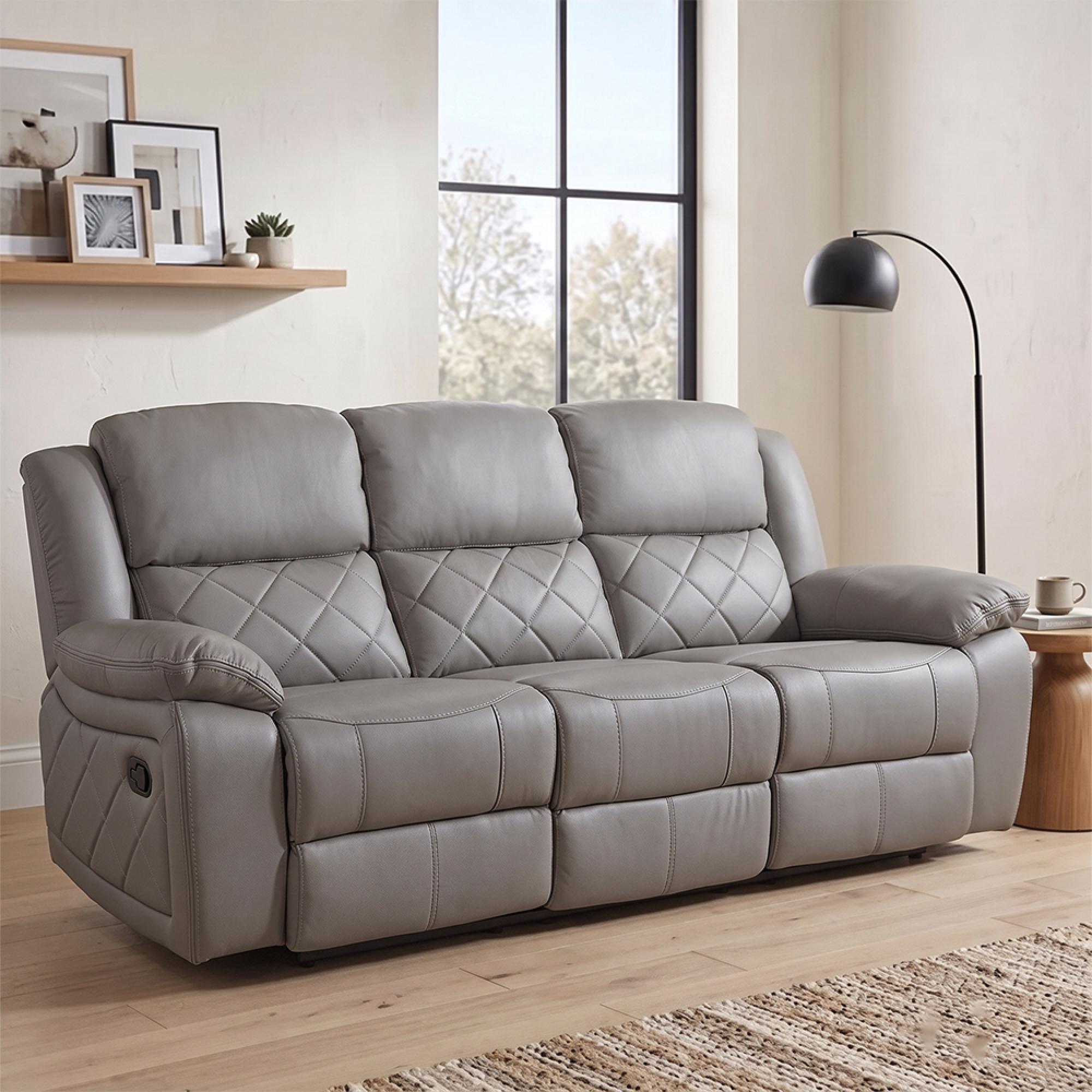 Bentley Recliner Sofa - 3 Seater - Light Grey Leather
