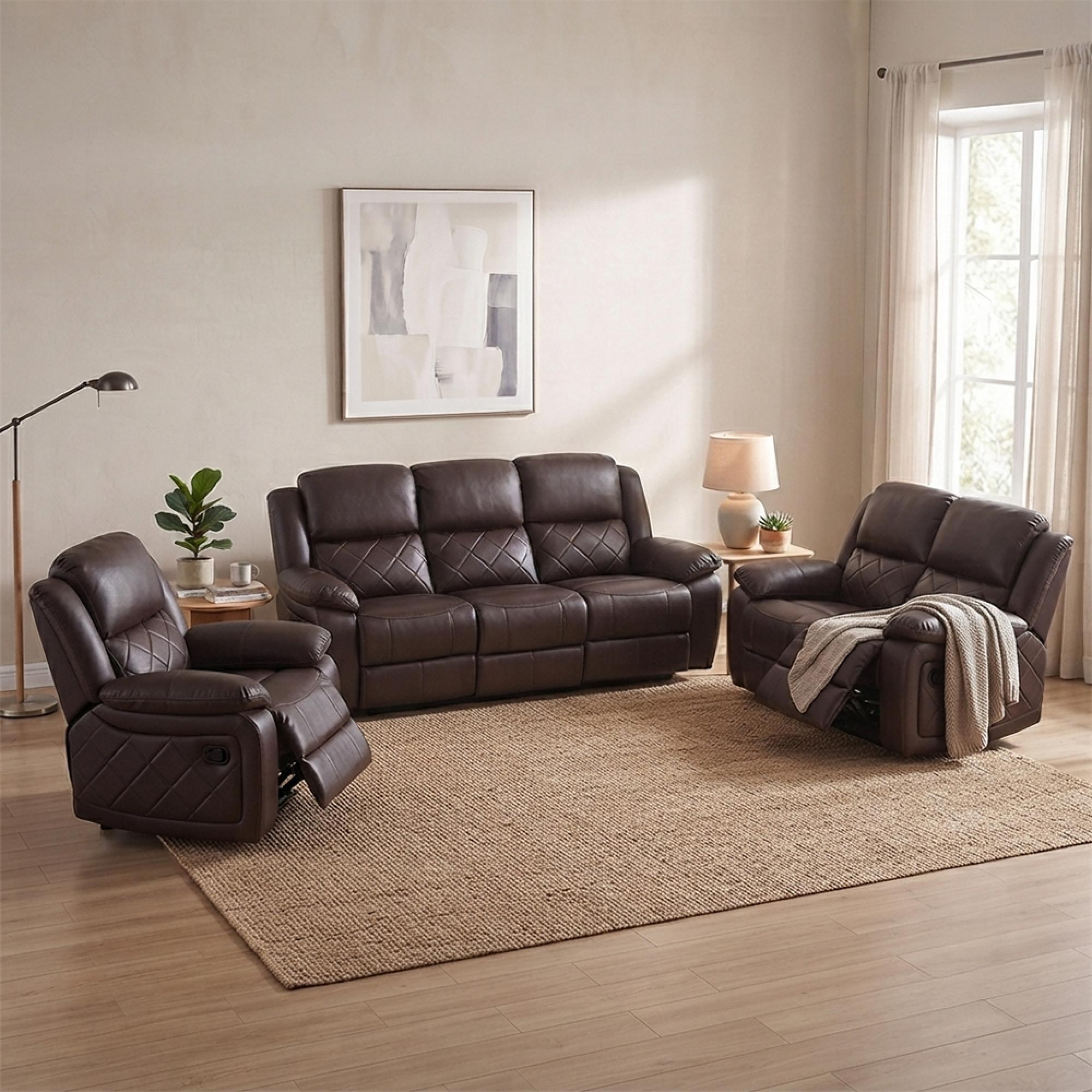Bentley Recliner Sofa Set - Brown Leather
