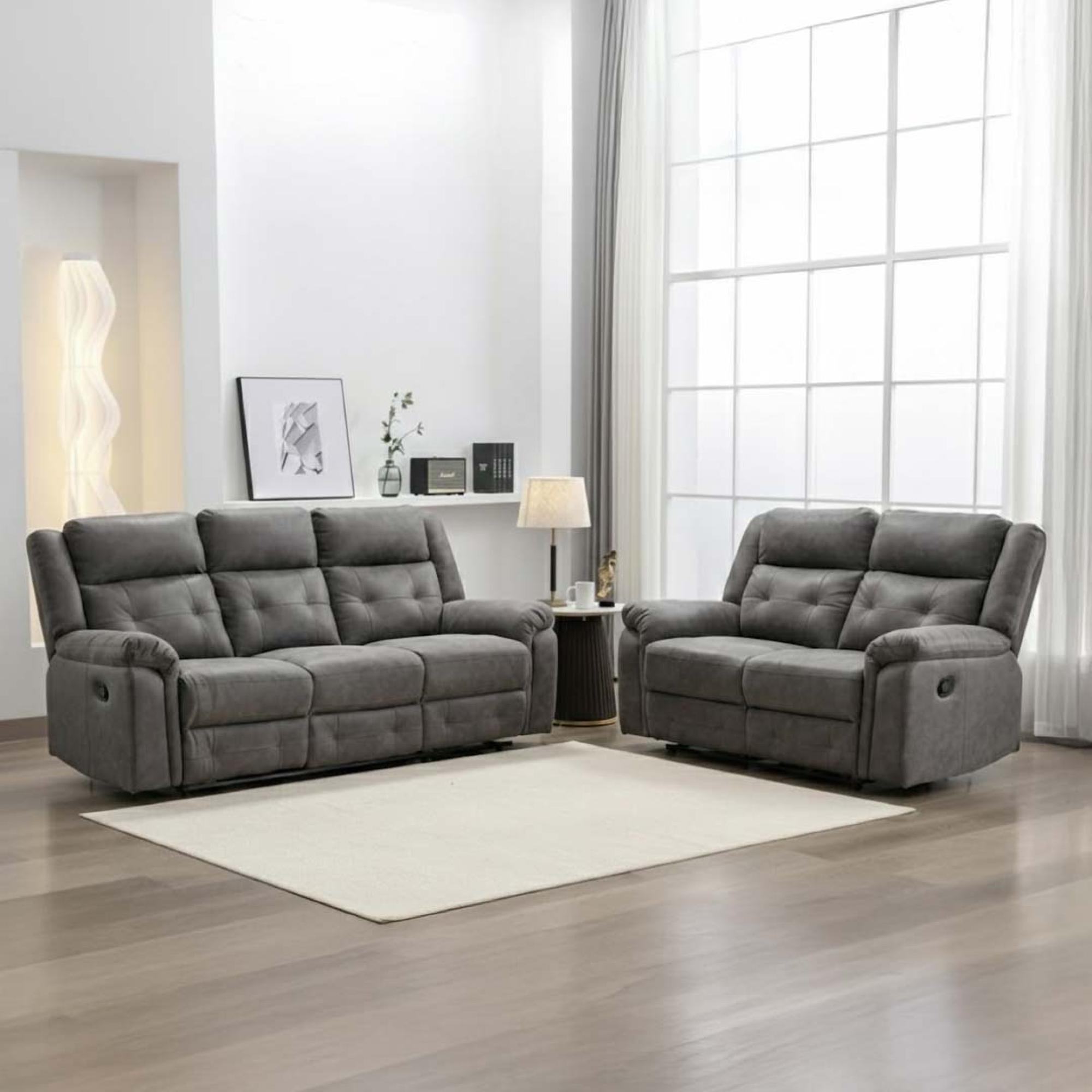 Berkeley Recliner Sofa Suite - 3+2 - Dark Grey Leather Look Fabric