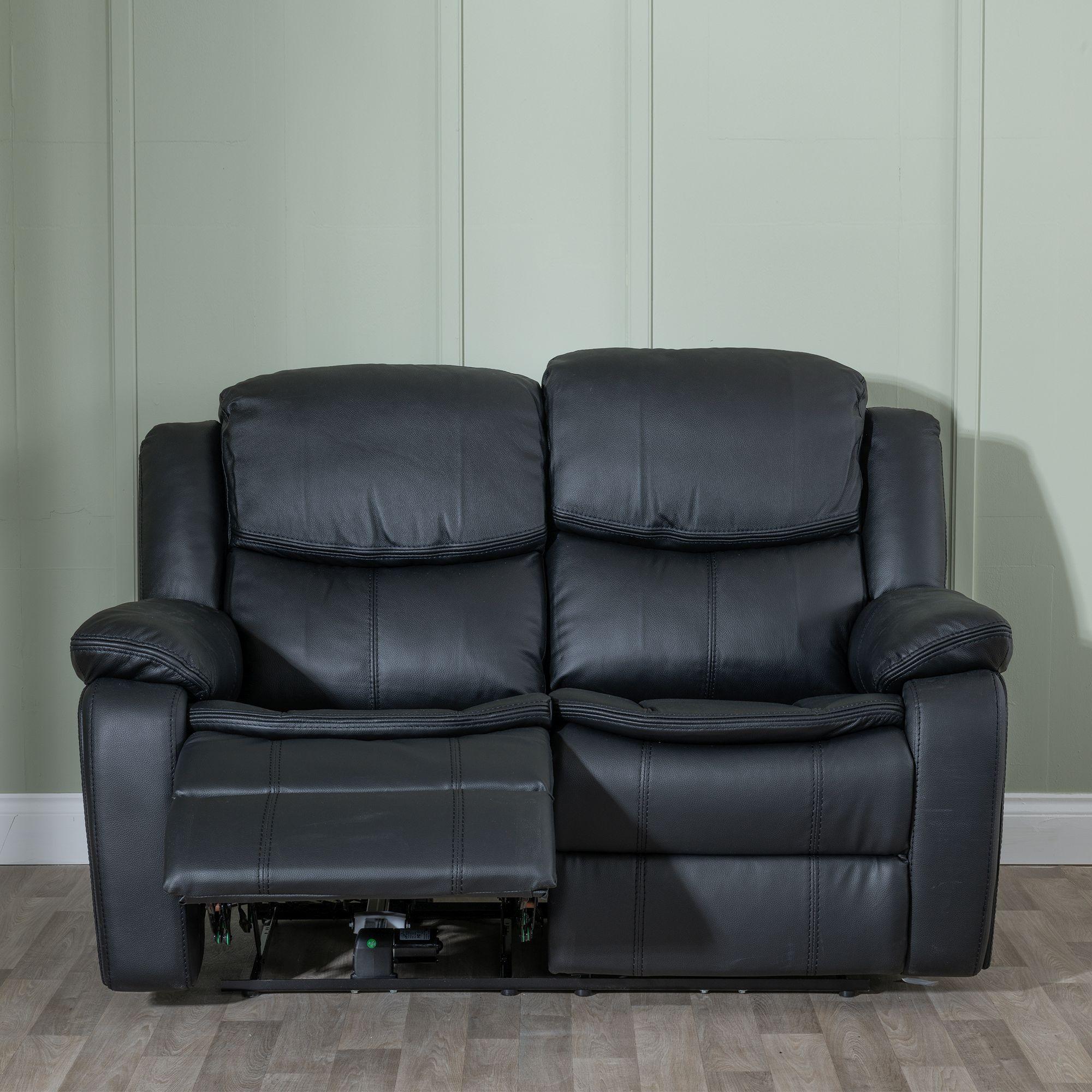 Berlin Recliner Sofa - 2 Seater - Black Leather