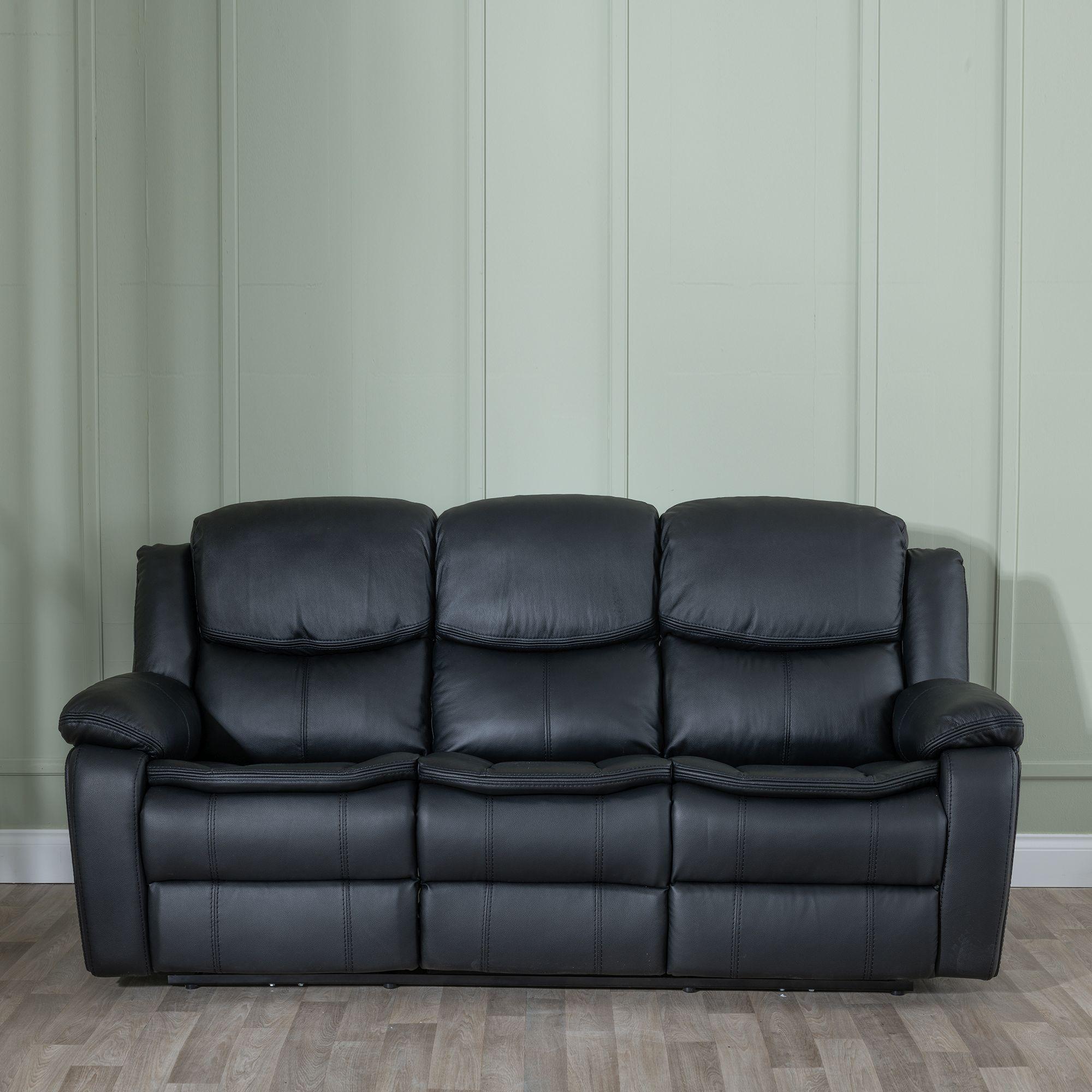 Berlin Recliner Sofa - 3 Seater - Black Leather