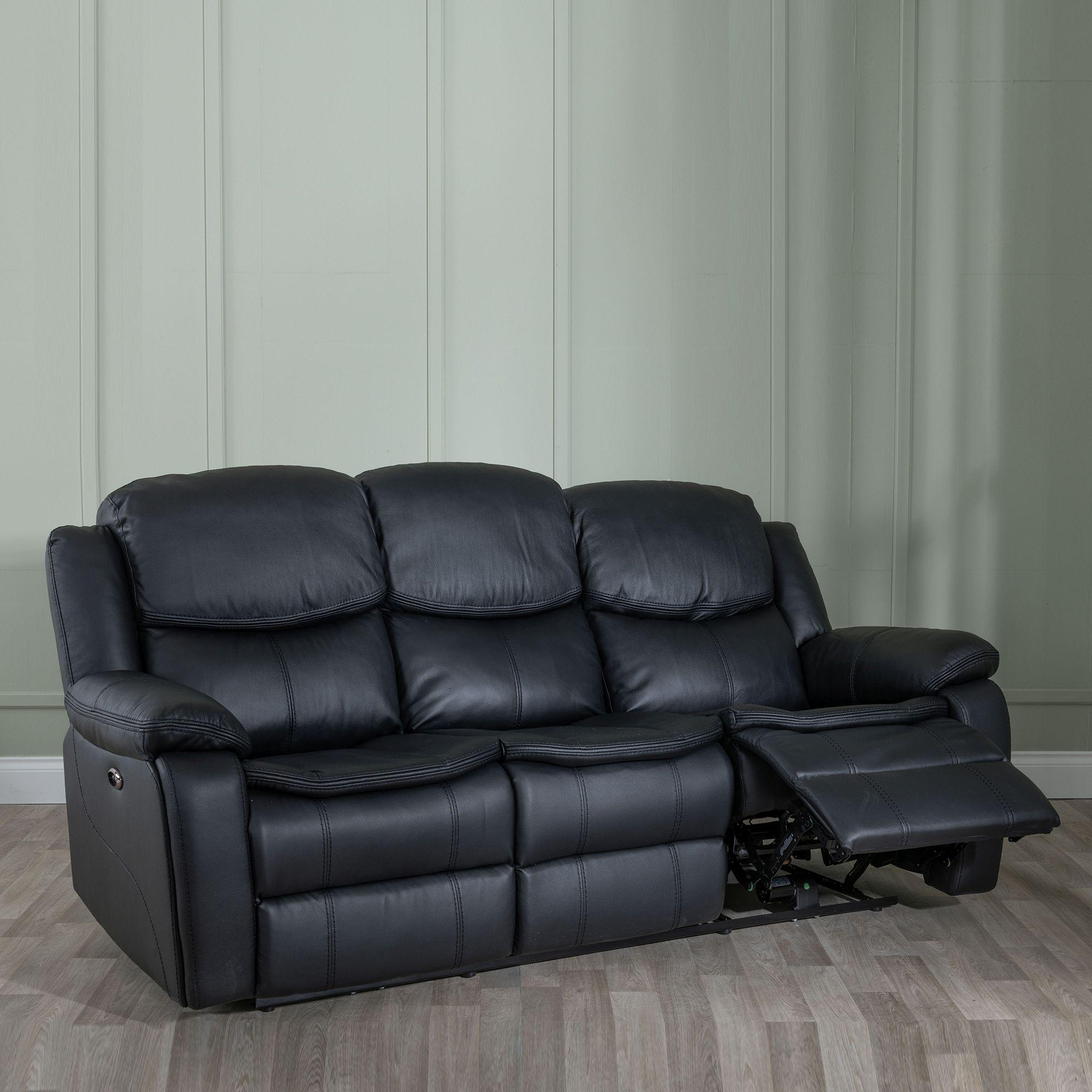 Berlin Recliner Sofa - 3 Seater - Black Leather