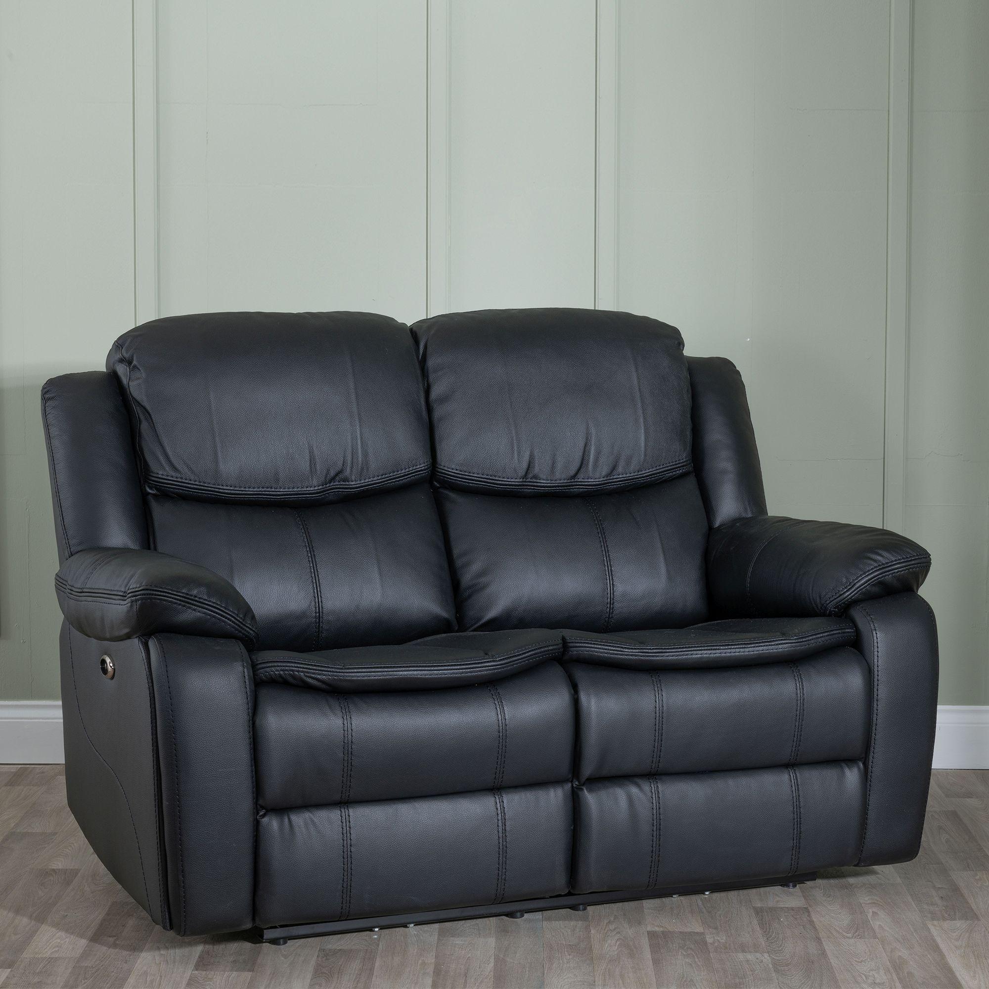 Berlin Recliner Sofa Set - Black Leather