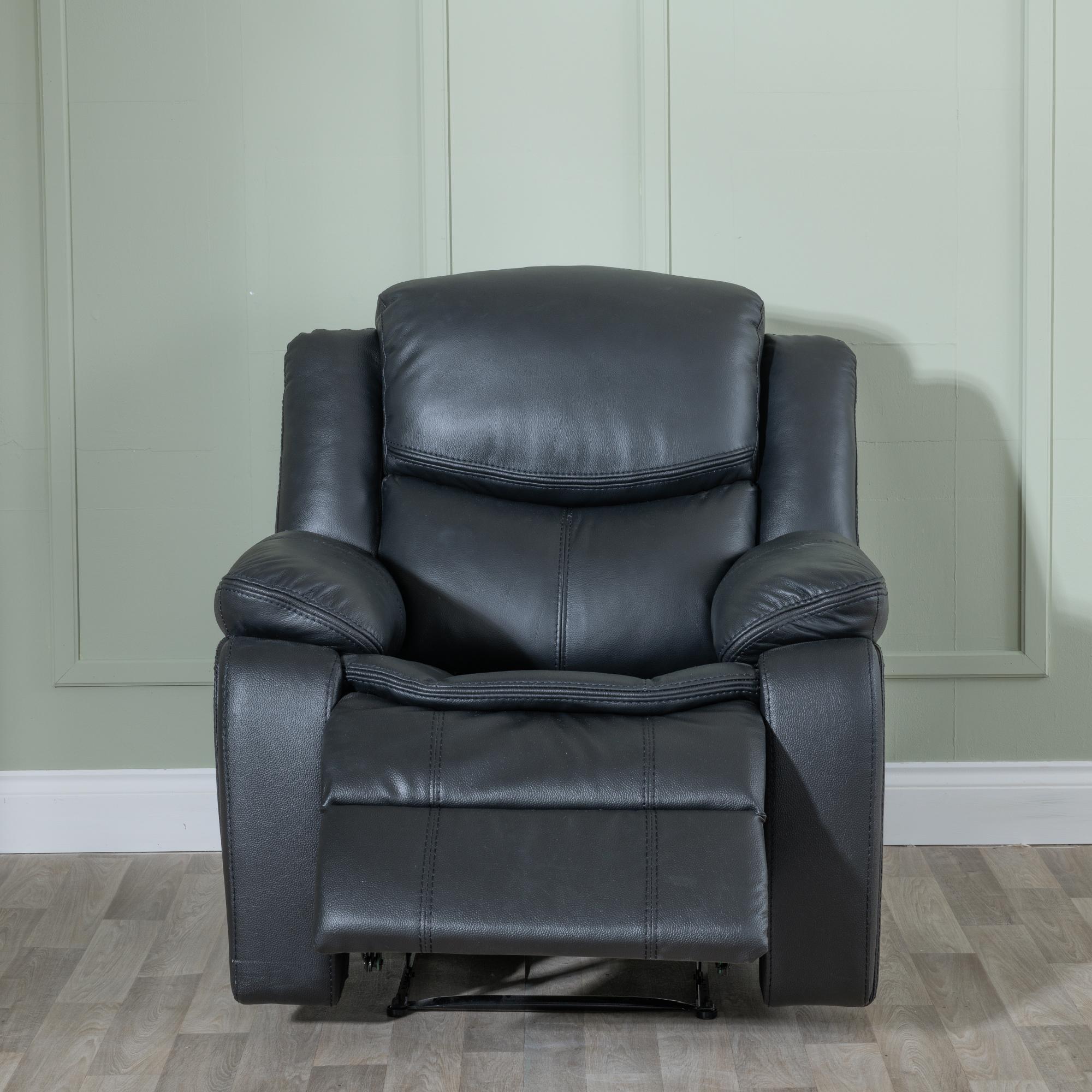 Berlin Recliner Sofa Set - Black Leather