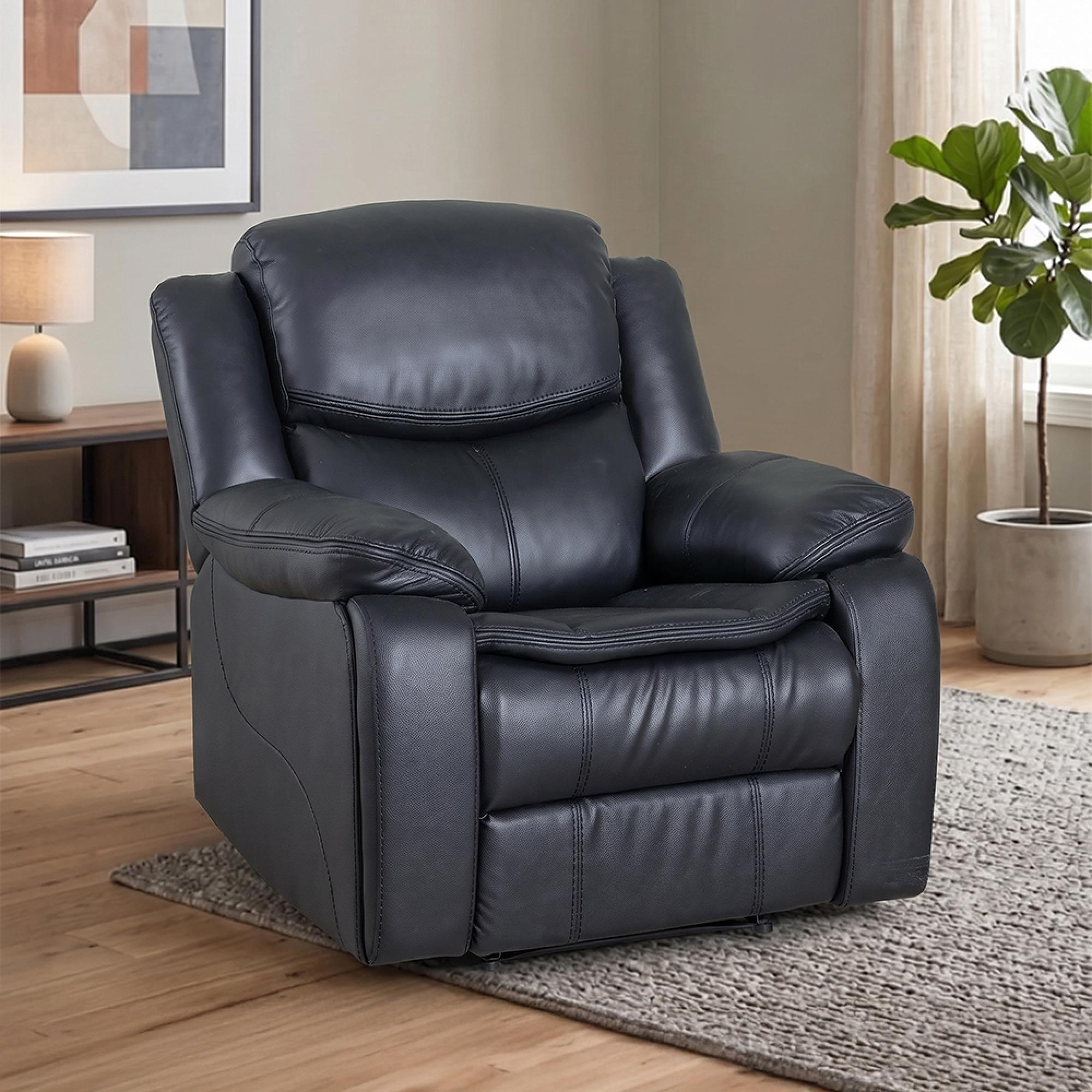 Berlin Recliner Armchair - Black Leather