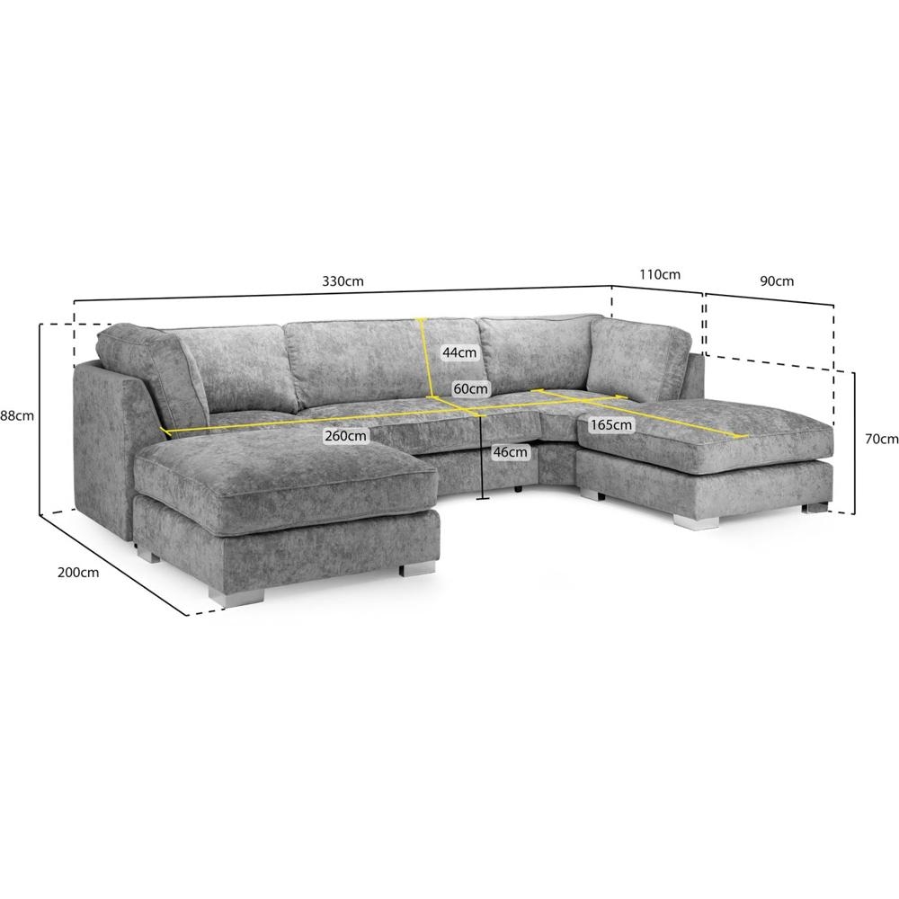 Bishop U Shape Corner Sofa Suite - Fullback - Platinum Velvet Fabric