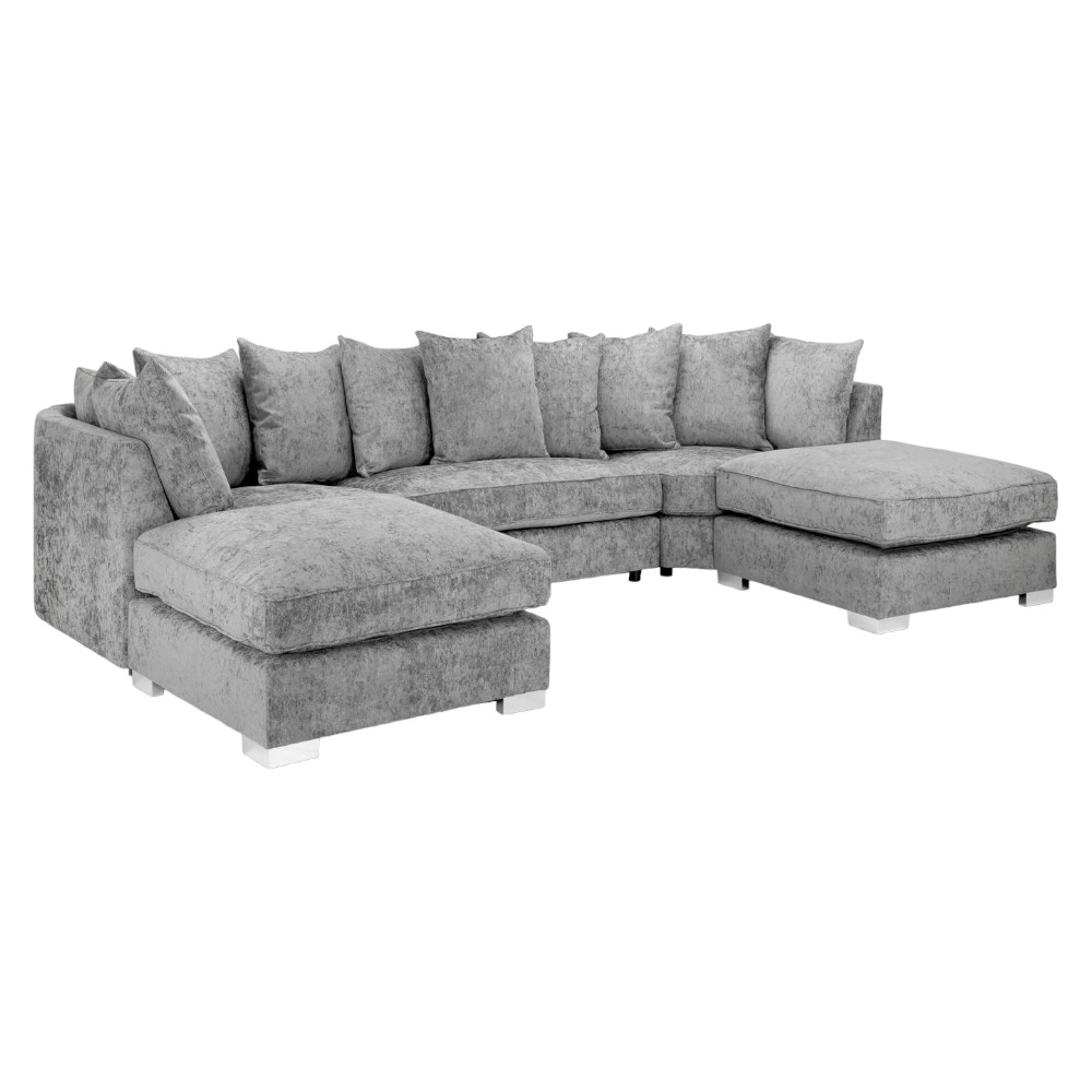Bishop U Shape Corner Sofa Suite - Scatterback - Platinum Velvet Fabric