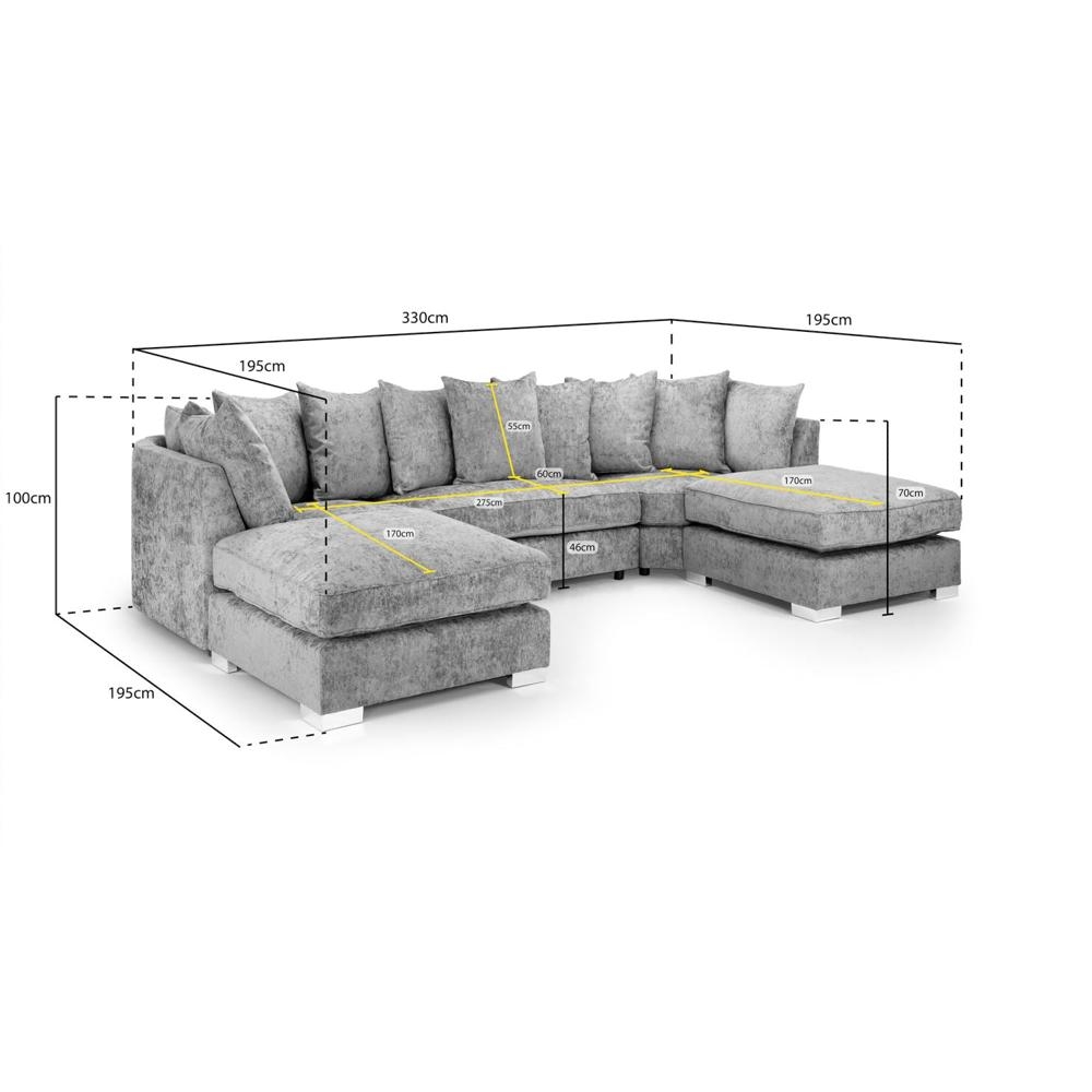 Bishop U Shape Corner Sofa Suite - Scatterback - Platinum Velvet Fabric