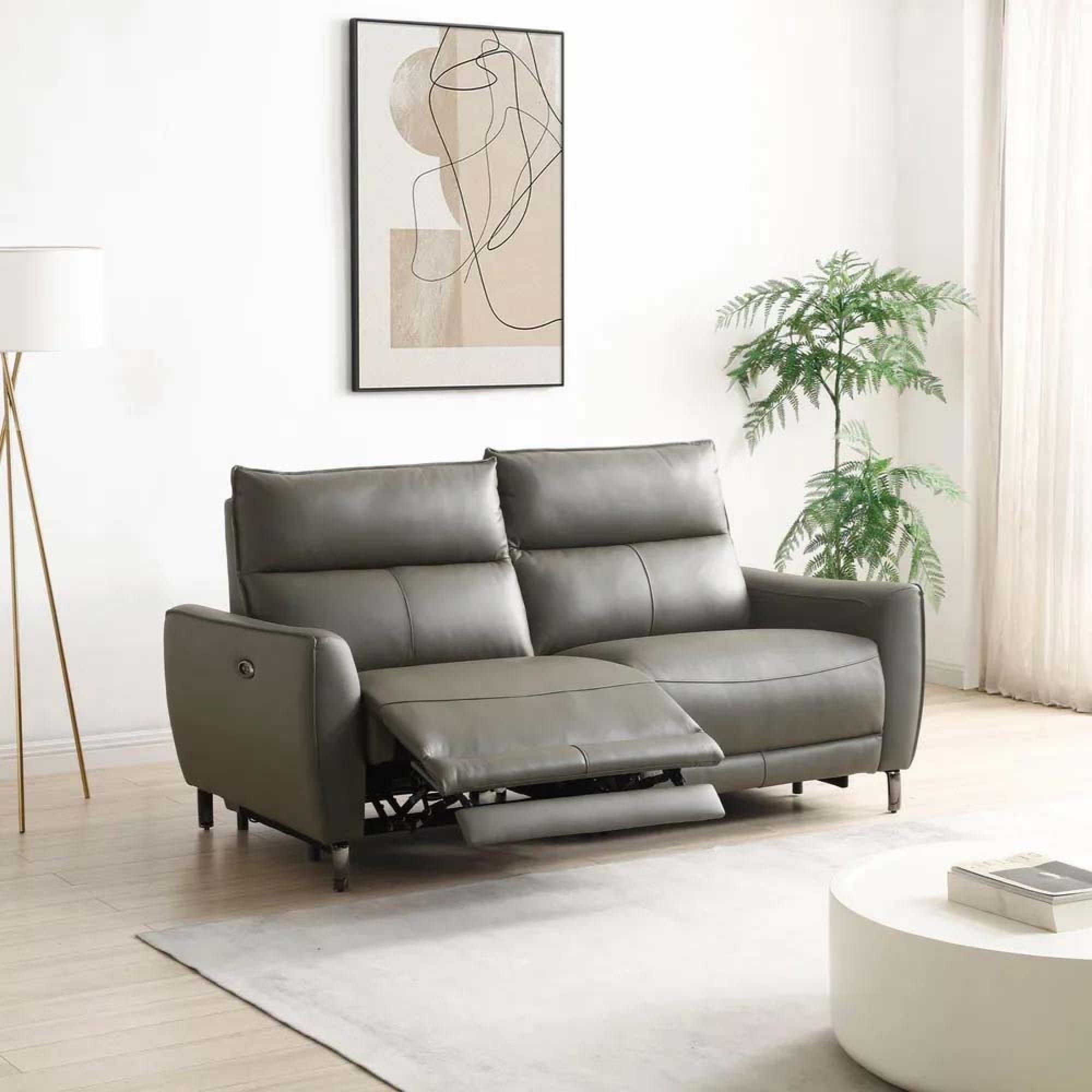 Brooke Electric Recliner Sofa - Grey Leather - 3 Seater