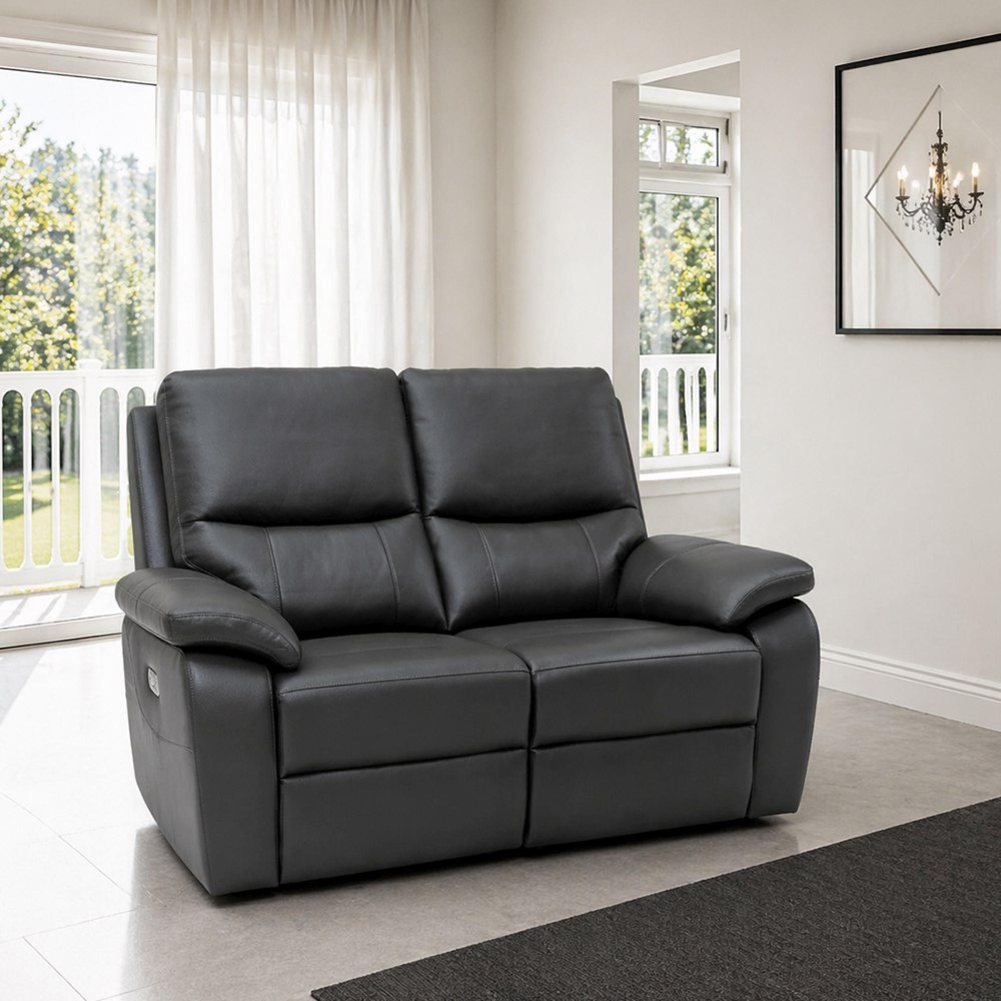 Cannes Sofa - 2 Seater - Electric Recliner - Leather - Charcoal