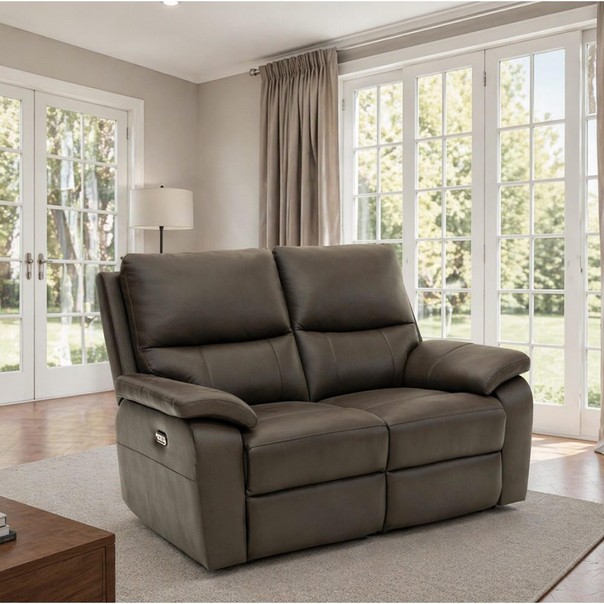 Cannes Sofa - 2 Seater - Electric Recliner - Leather - Chocolate