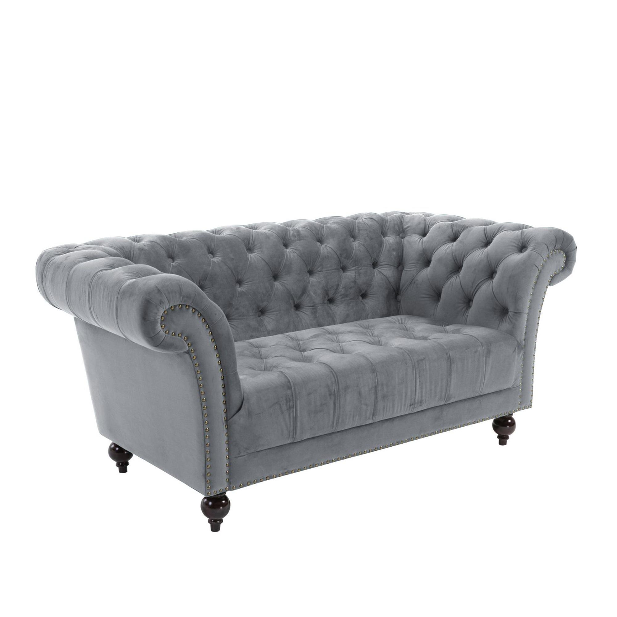 Chester Sofa - 2 Seater - Grey Velvet Fabric