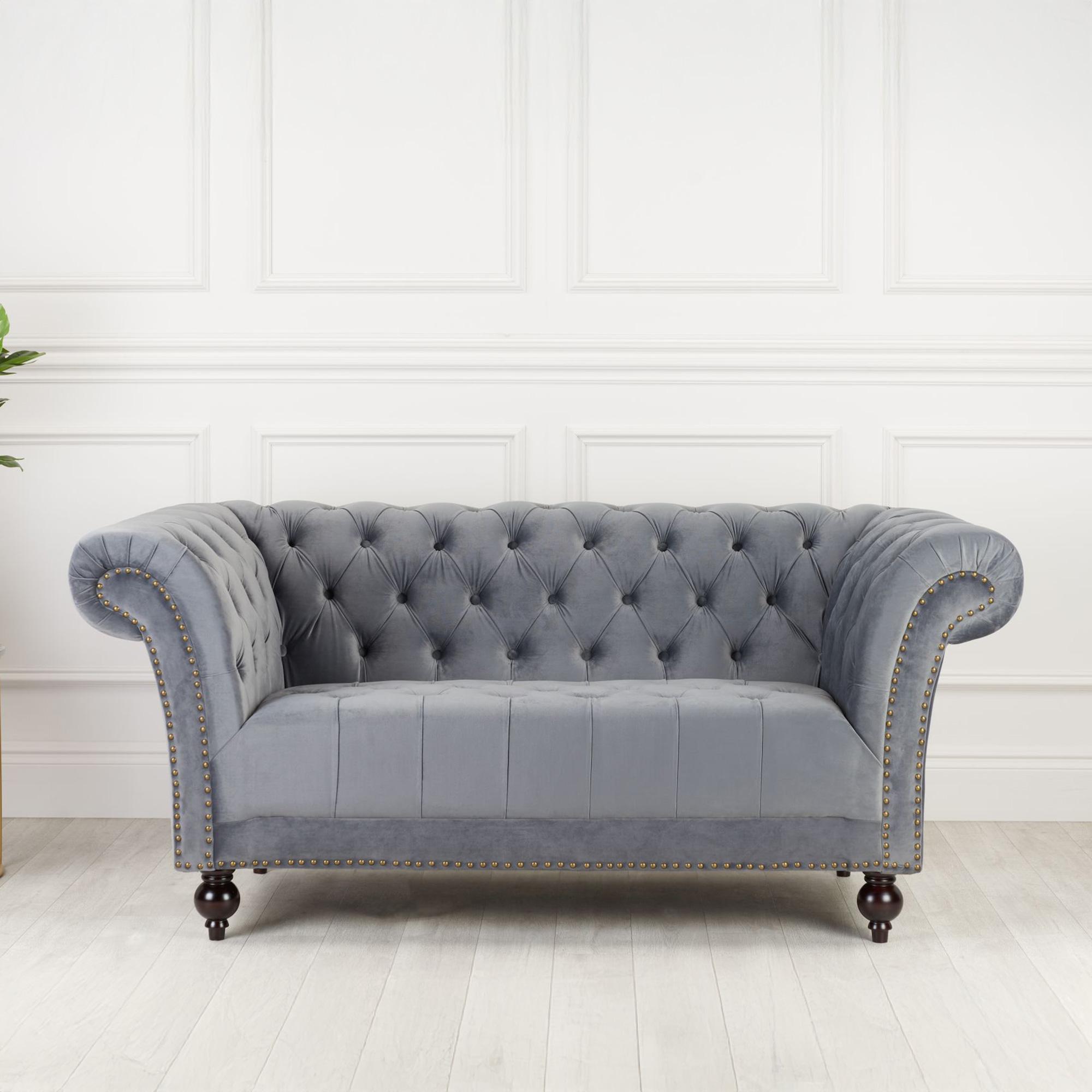 Chester 2 Seater Sofa - Grey Velvet Fabric