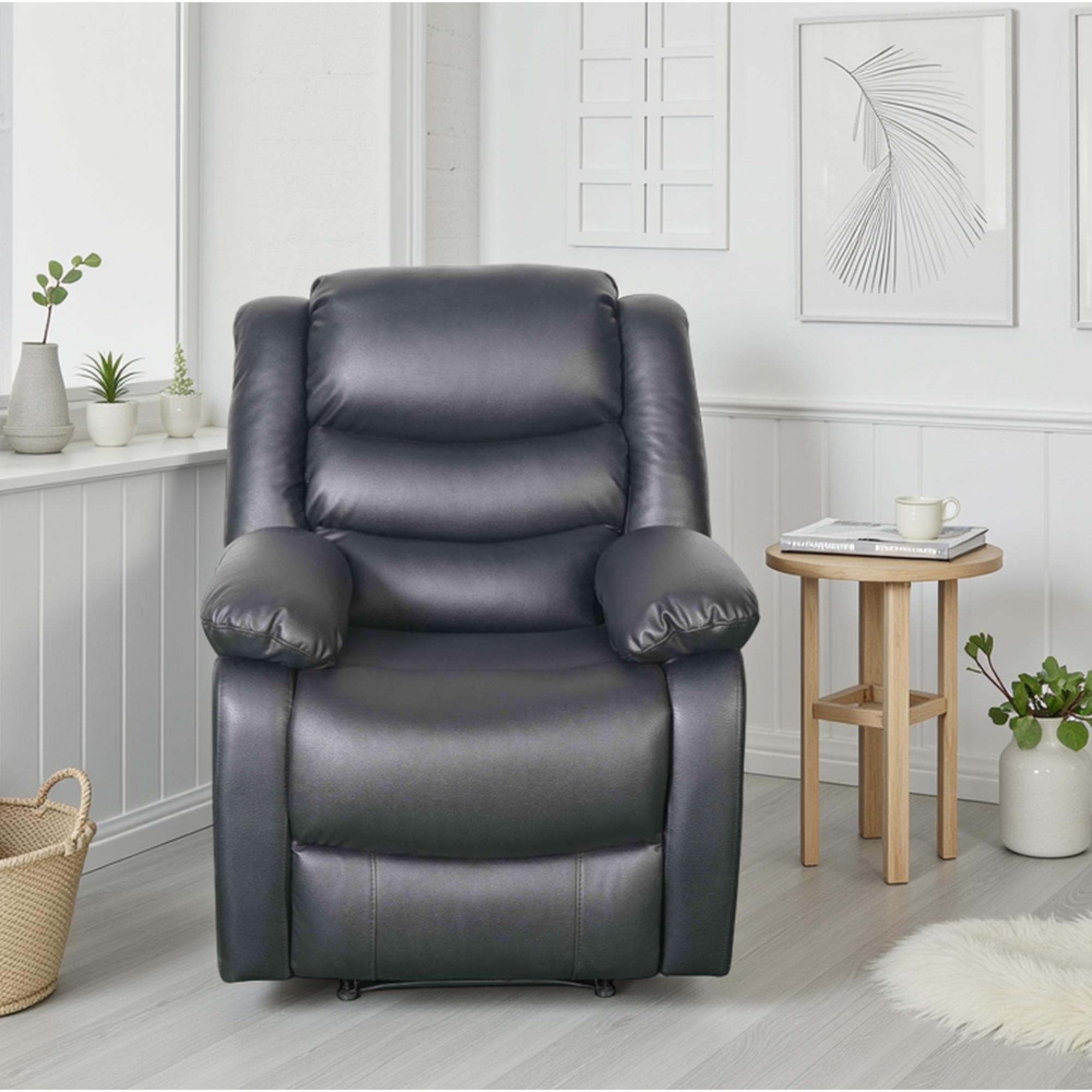 Conrad Manual Recliner Sofa Set - Black Leather - 3+1+1 Seater