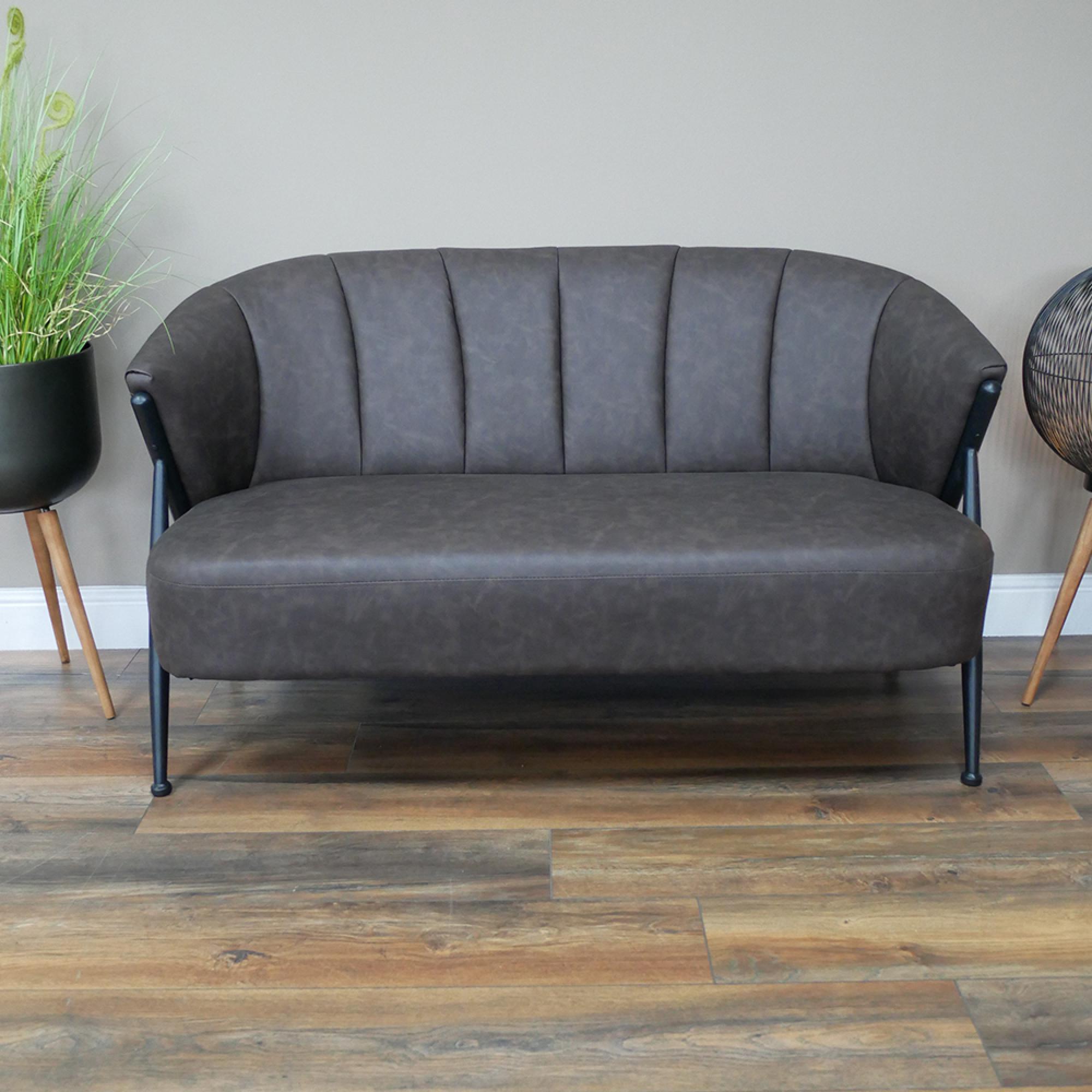 Sofa - Retro - 2 Seater - Grey Faux Leather
