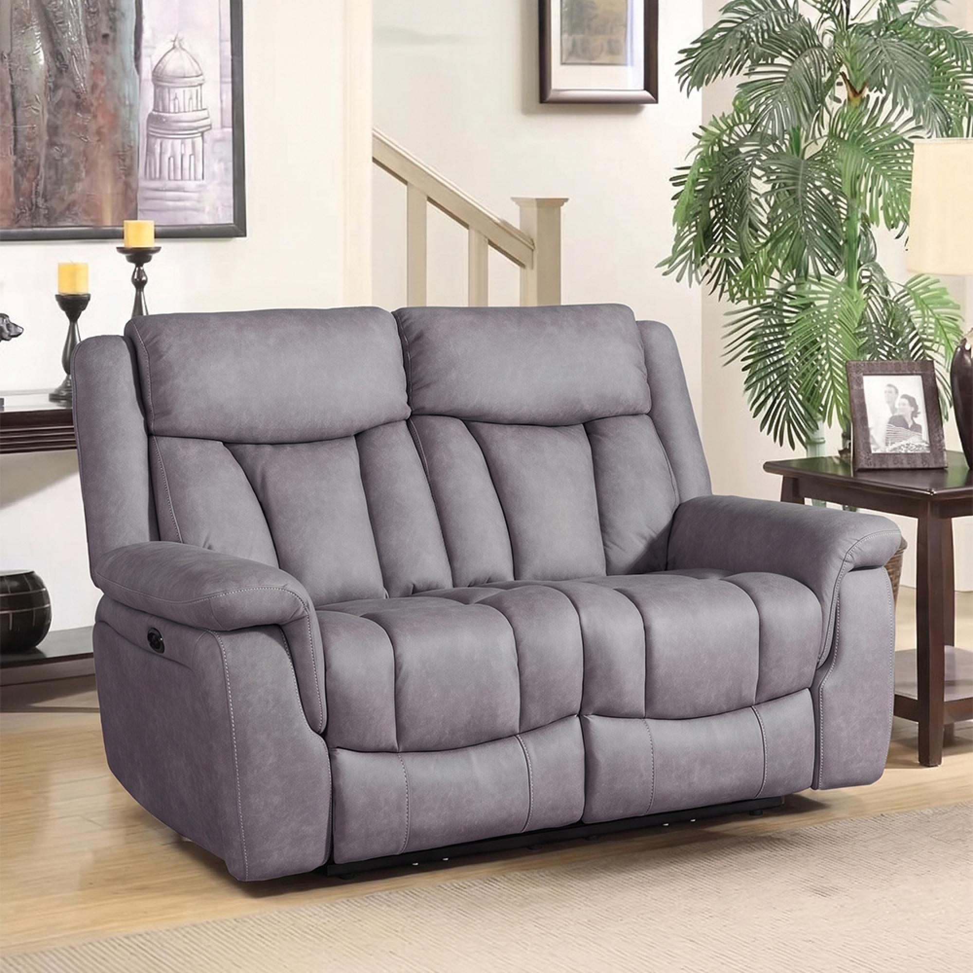 Dylan Electric Recliner Sofa - 2 Seater - Grey Fabric