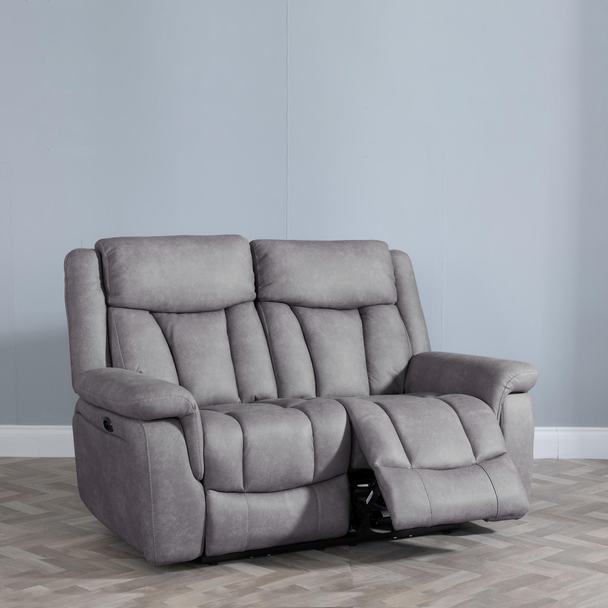 Dylan Electric Recliner Sofa - 2 Seater - Grey Fabric