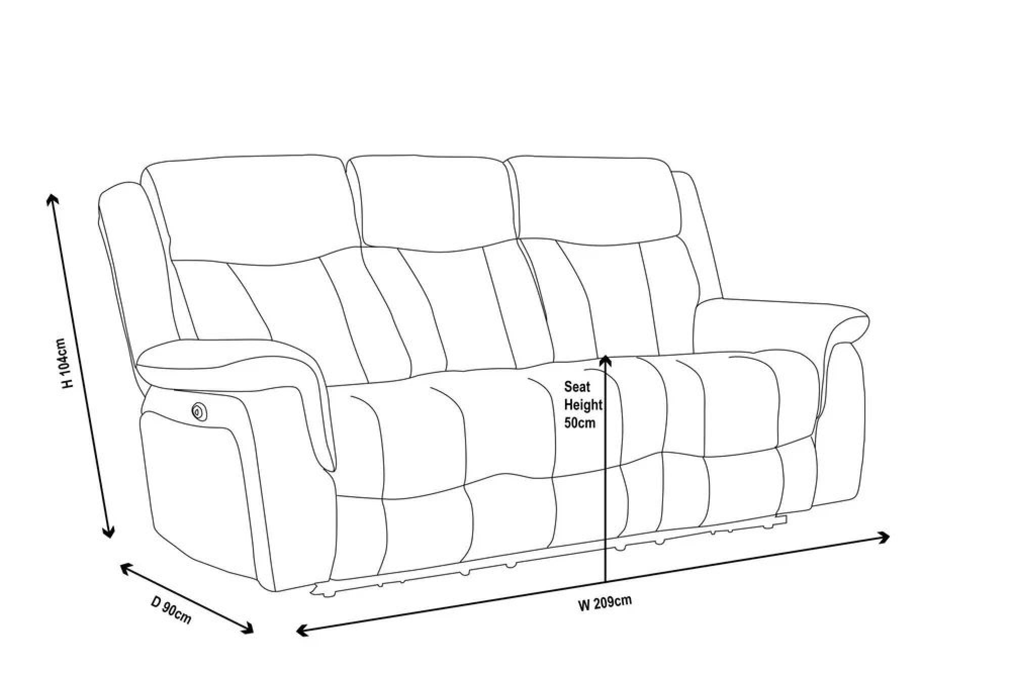 Dylan Electric Recliner Sofa - 3 Seater - Grey Fabric