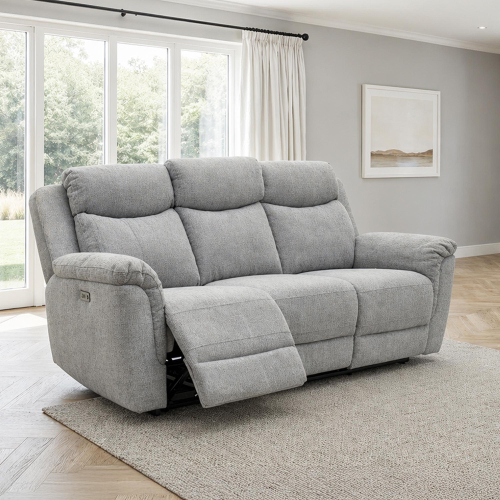 Finley Sofa - 3 Seater - Electric Recliner - Fabric - Grey