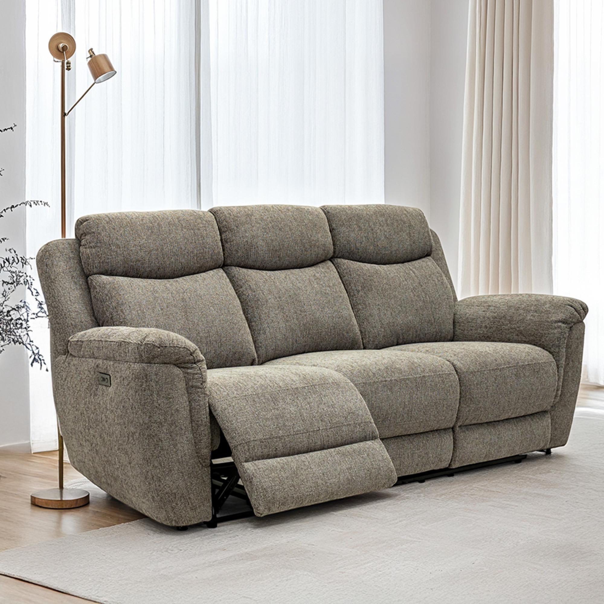 Finley Sofa - 3 Seater - Electric Recliner - Fabric - Pebble
