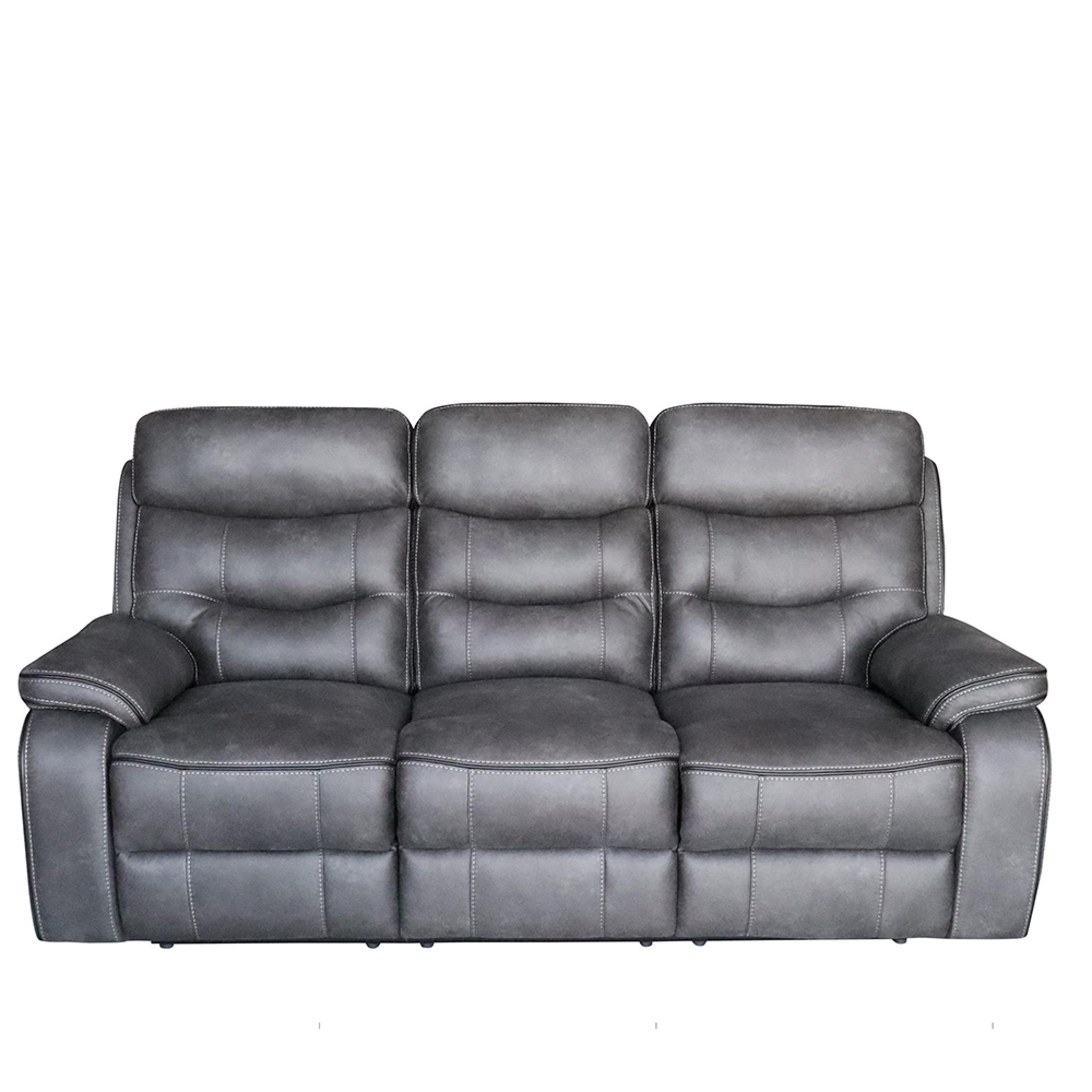 Gabrielle Manual Recliner Sofa - Charcoal Leather - 3 Seater
