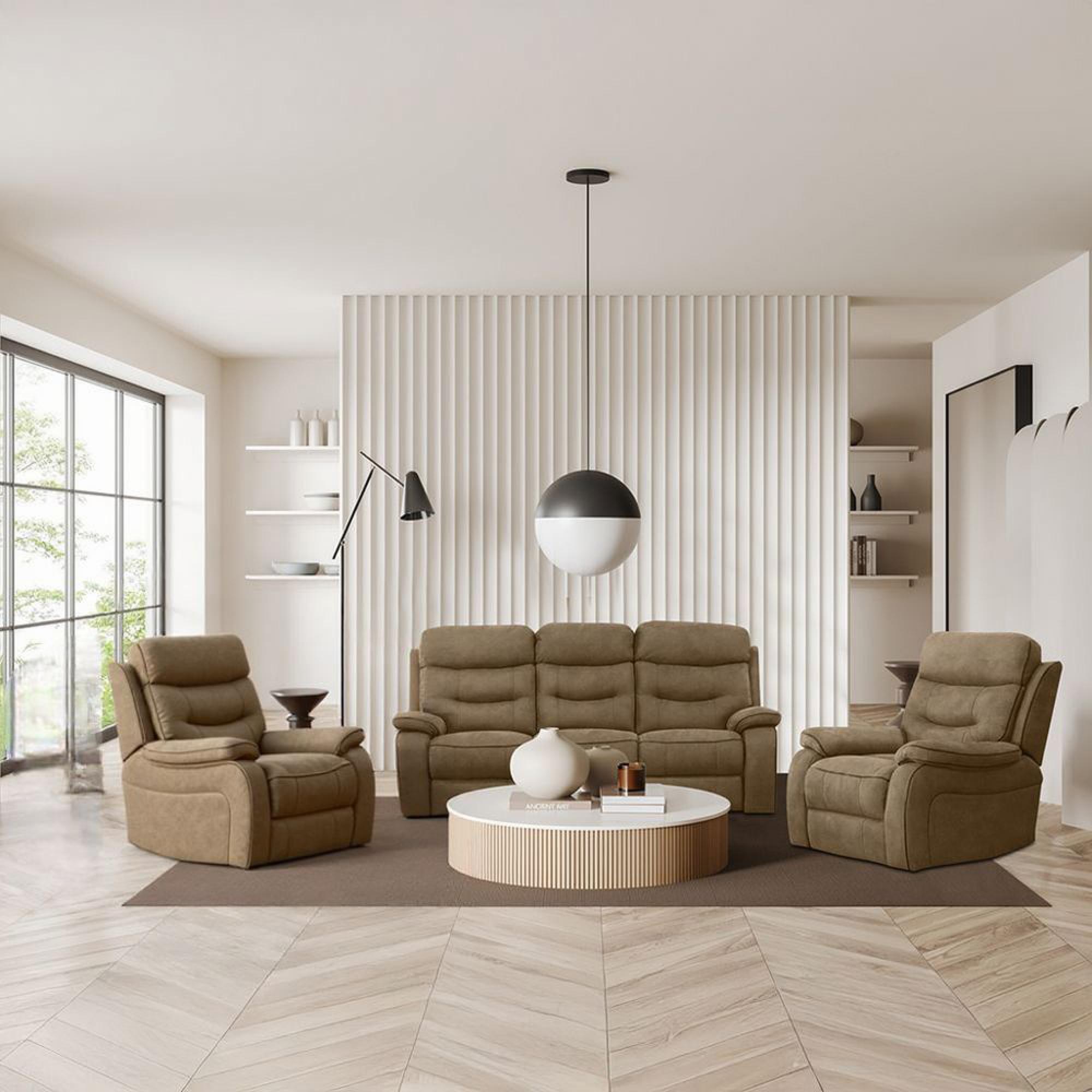 Gabrielle Manual Recliner Sofa Set - Tawny Brown Leather - 3+1+1 Seater