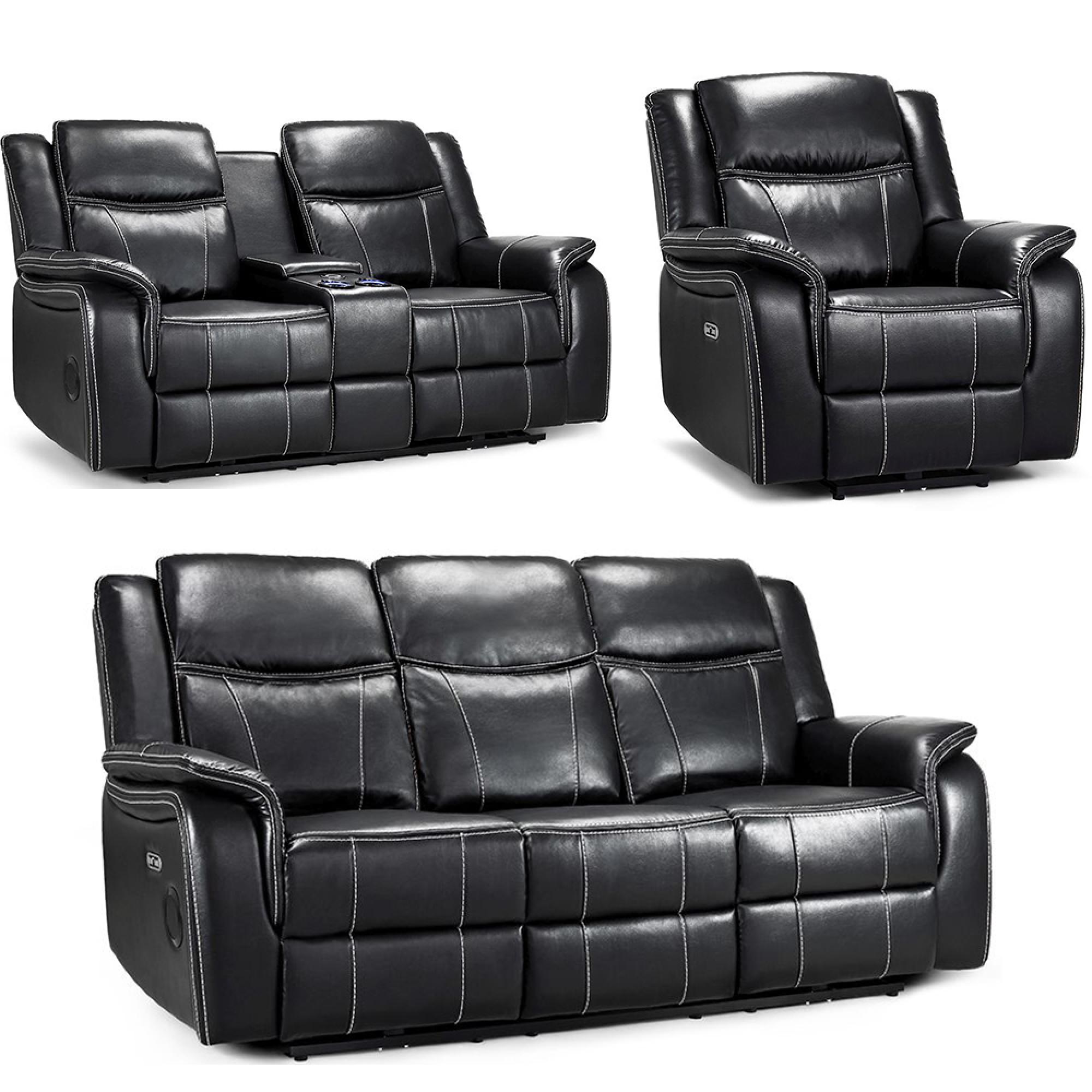 Galaxy Electric Recliner Sofa Set - Black Faux Leather - 3+2+1 Seater