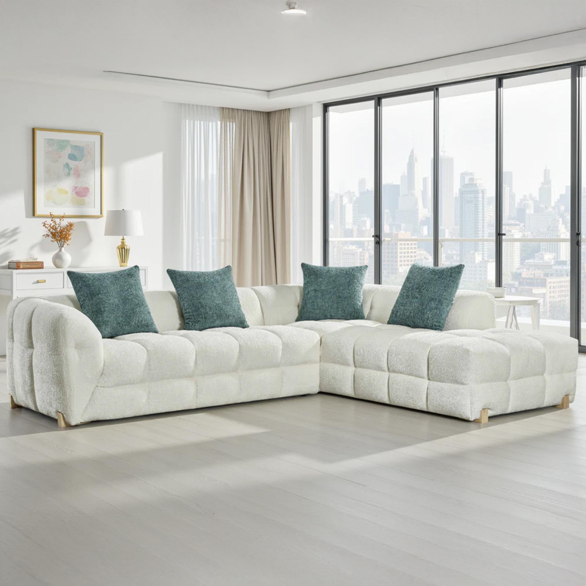 Genoa Corner Sofa - Beige Fabric - RHF