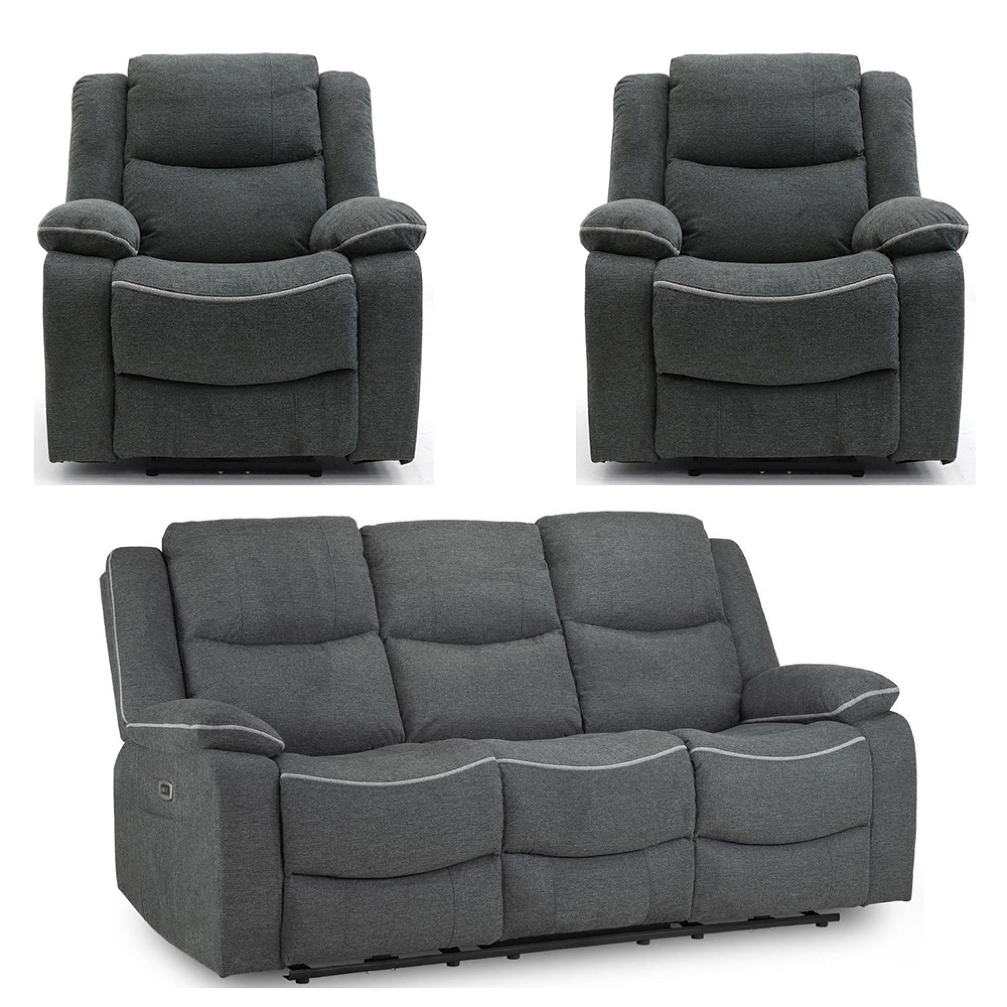 Harald Electric Recliner Sofa Set - Grey Fabric - 3+1+1 Seater
