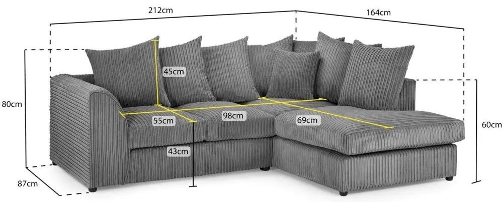 Harley Jumbo Corner Sofa - Grey Fabric - RHF