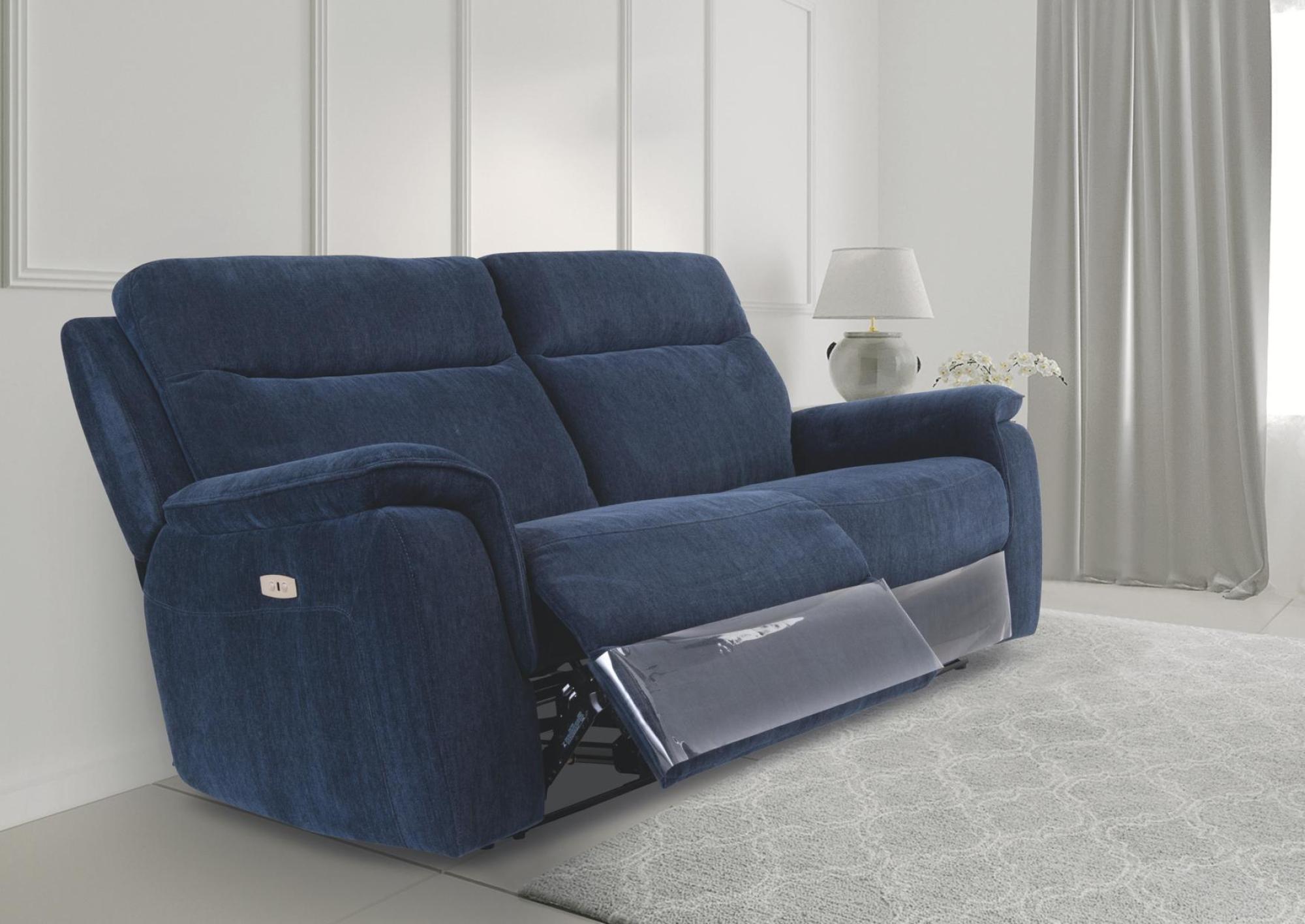 Havana Sofa - 3 Seater - Electric Recliner - Blue Fabric