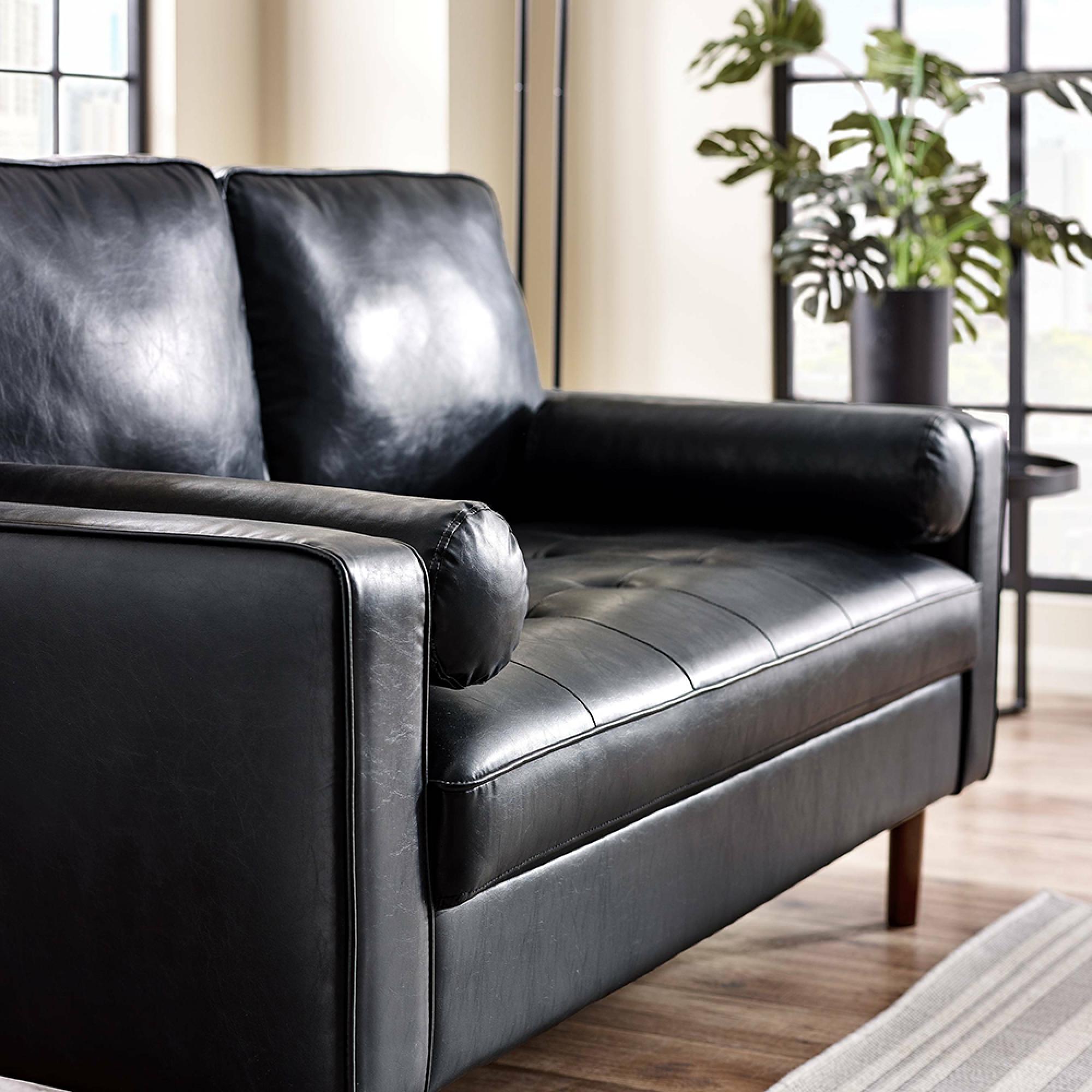 Henley Black Faux Leather Sofa - 2 Seater