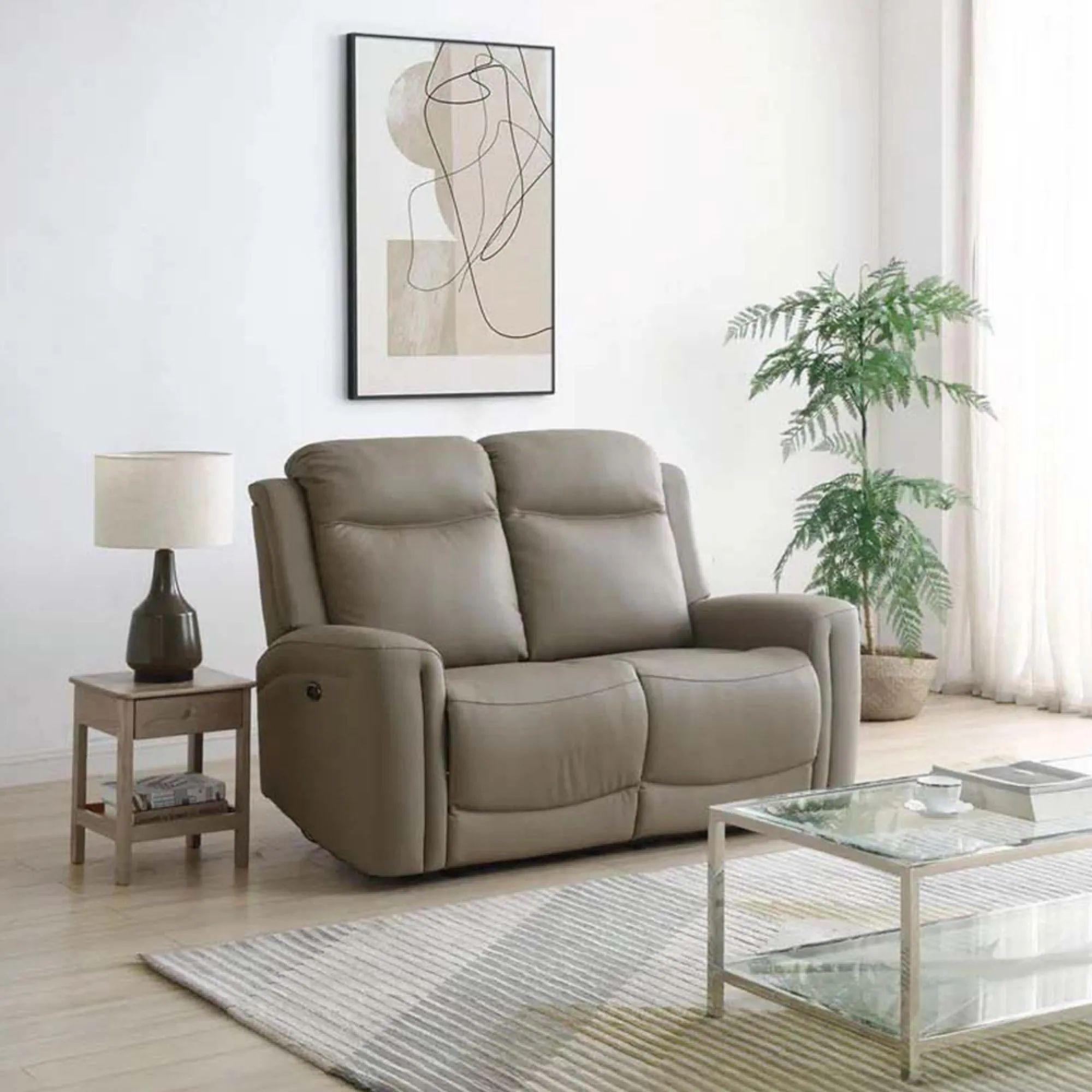Henley Electric Recliner Sofa - Taupe Leather - 2 Seater