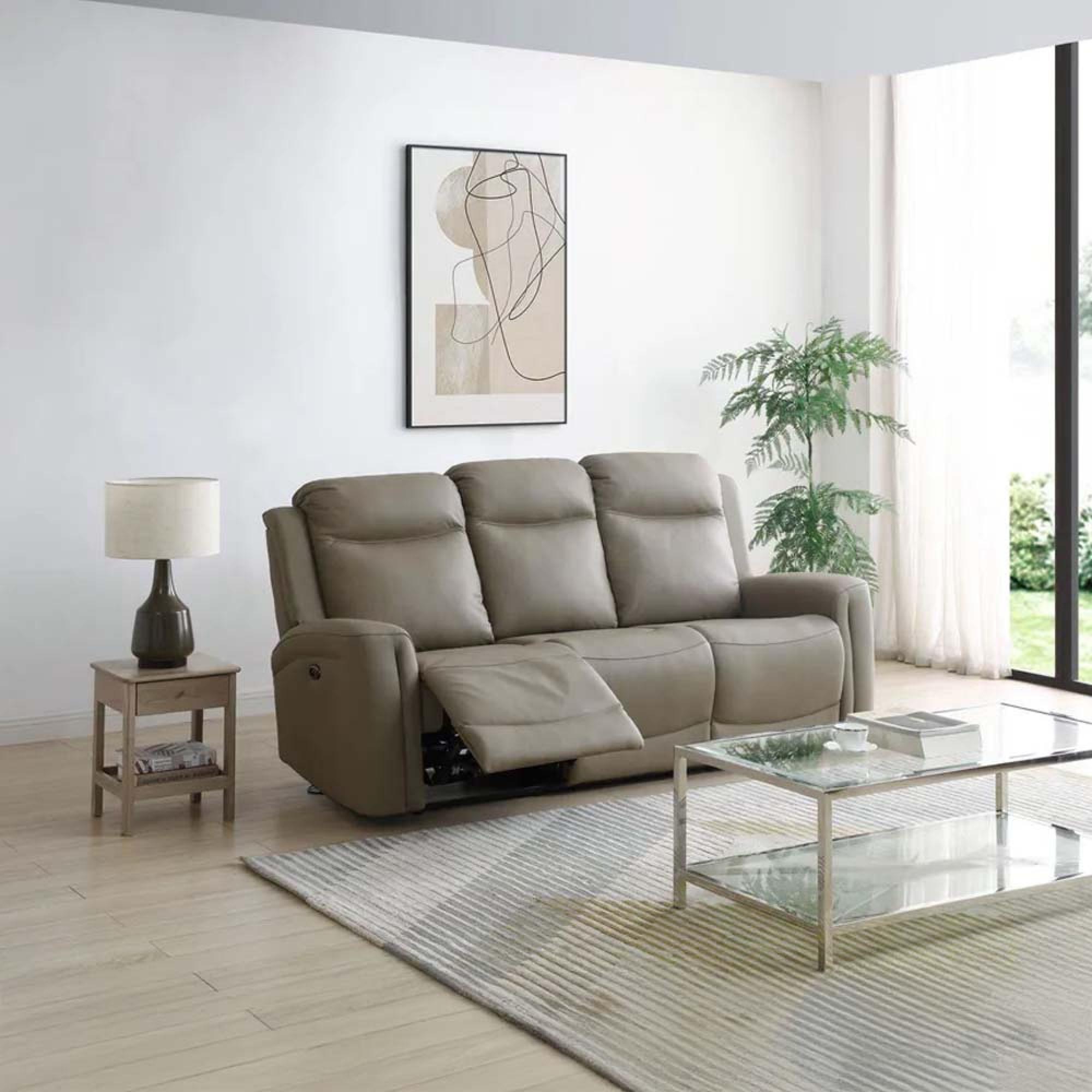 Henley Electric Recliner Sofa - Taupe Leather - 3 Seater
