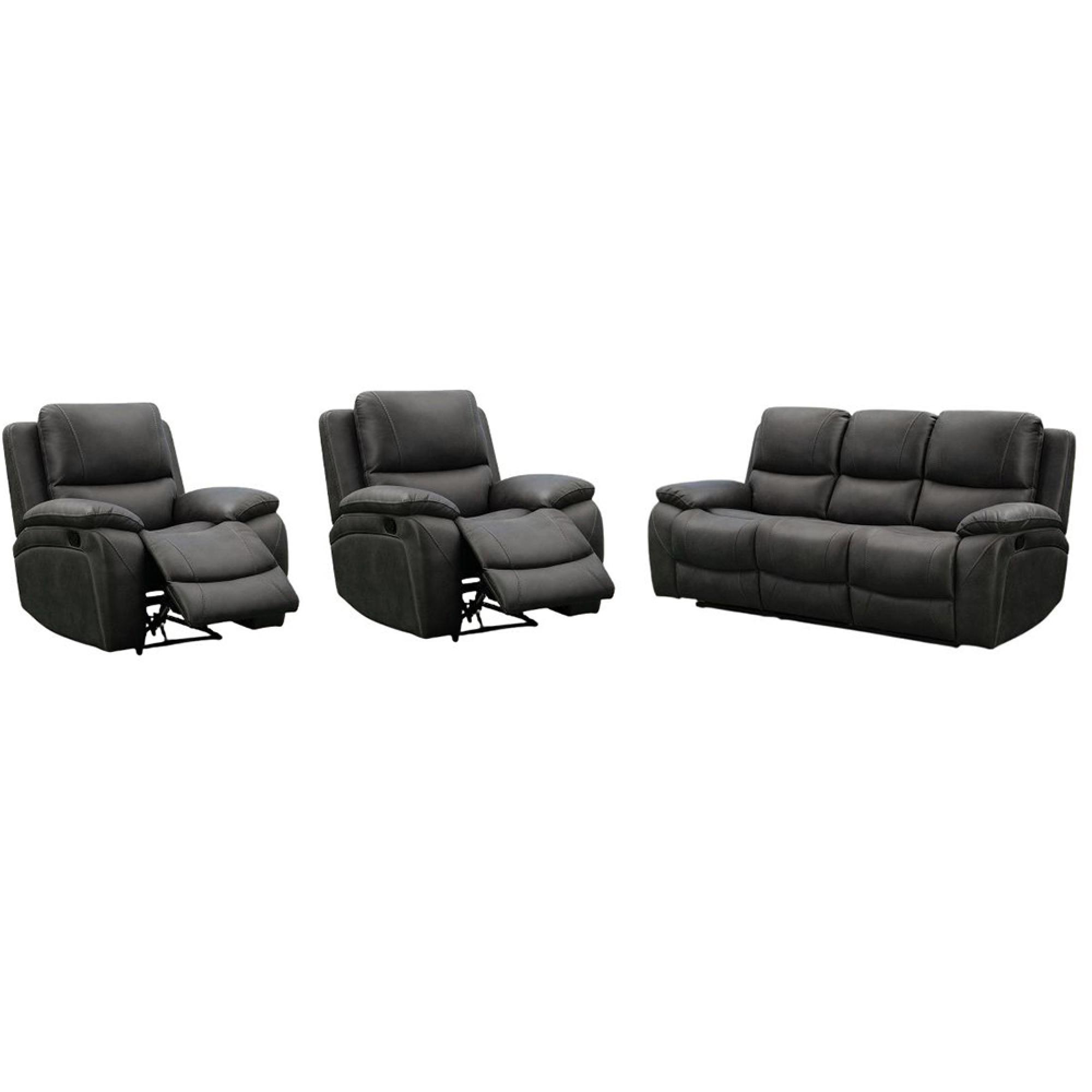 Isobella Manual Recliner Sofa Set - Charcoal Fabric - 3+1+1 Seater