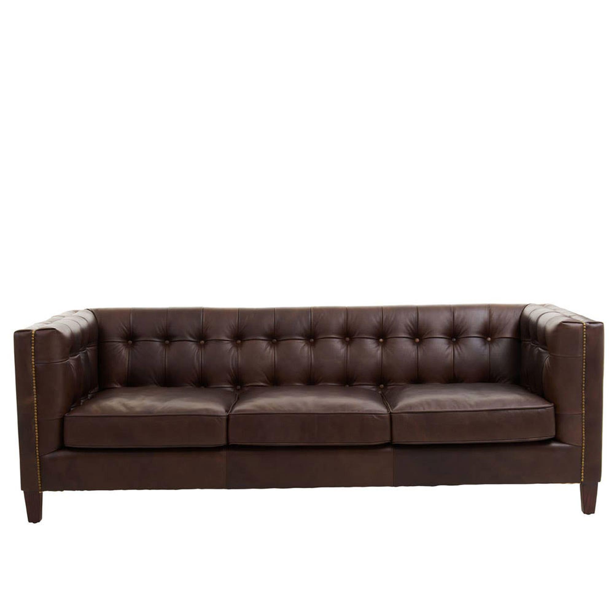 King Sofa - 3 Seater - Dark Brown Leather with Tufted Back