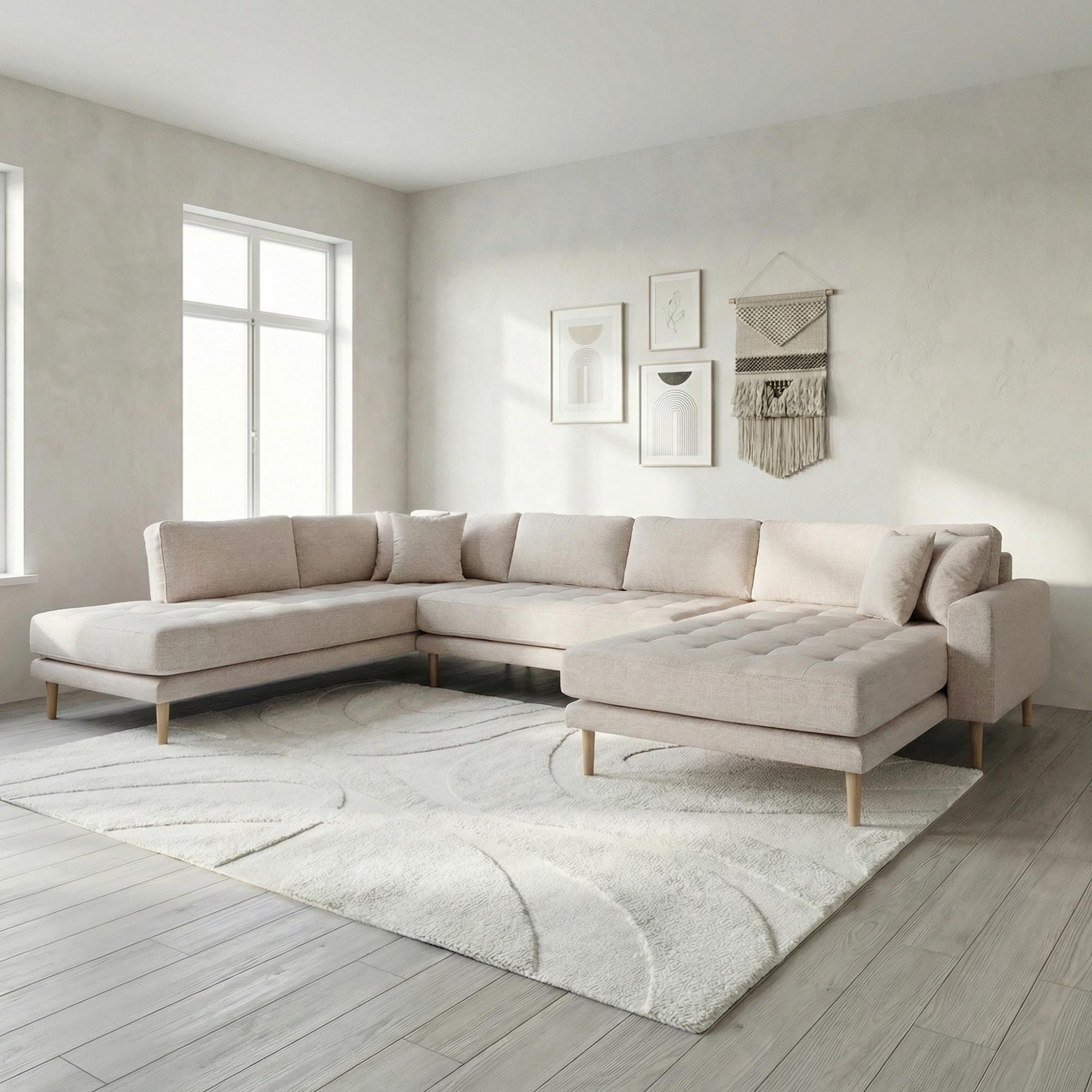 Lido U-Sofa - Open End - Sand - Fabric - Natural Legs - RHF
