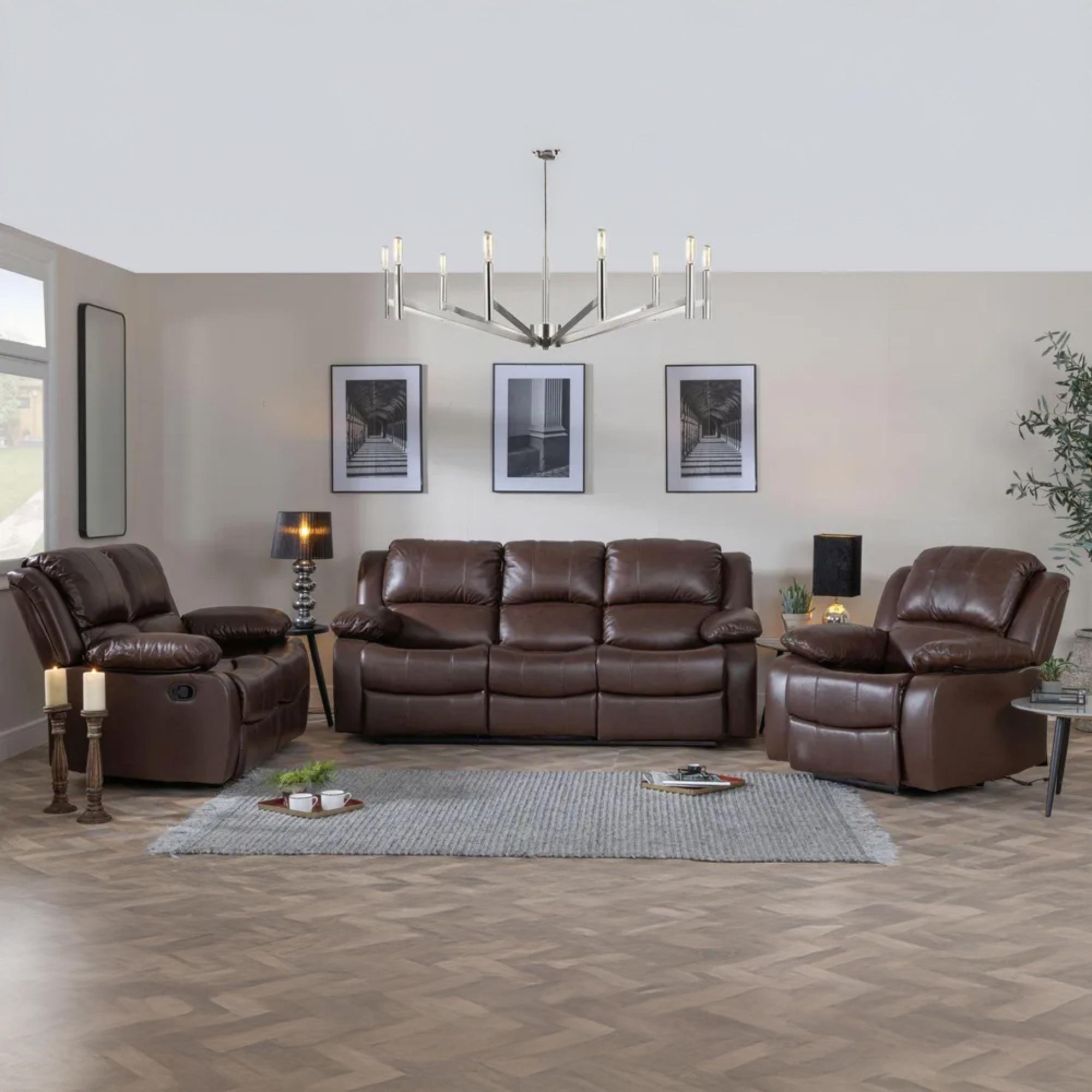 London Brown Leather Recliner Sofa Set