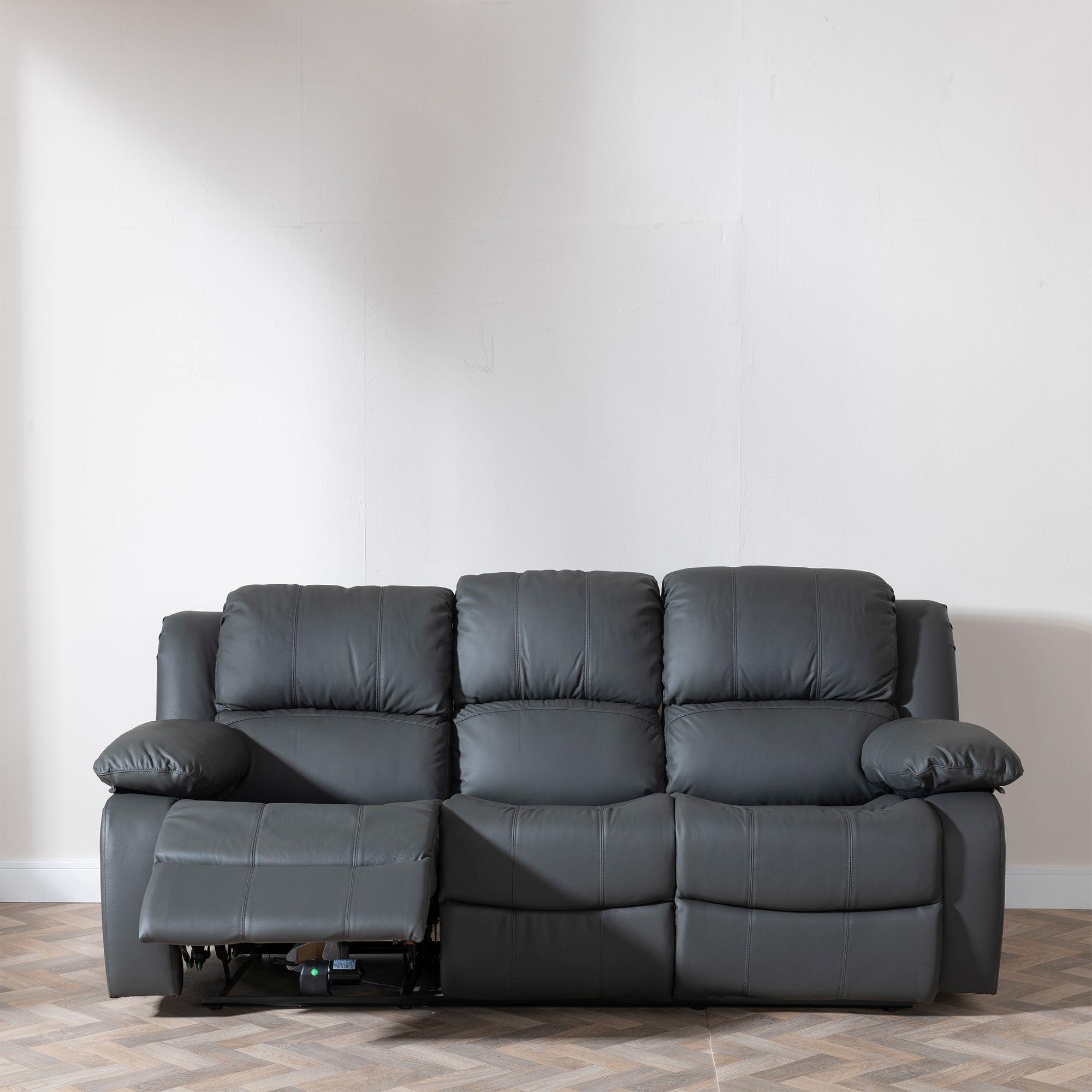 London Recliner Sofa - 3 Seater - Grey Leather