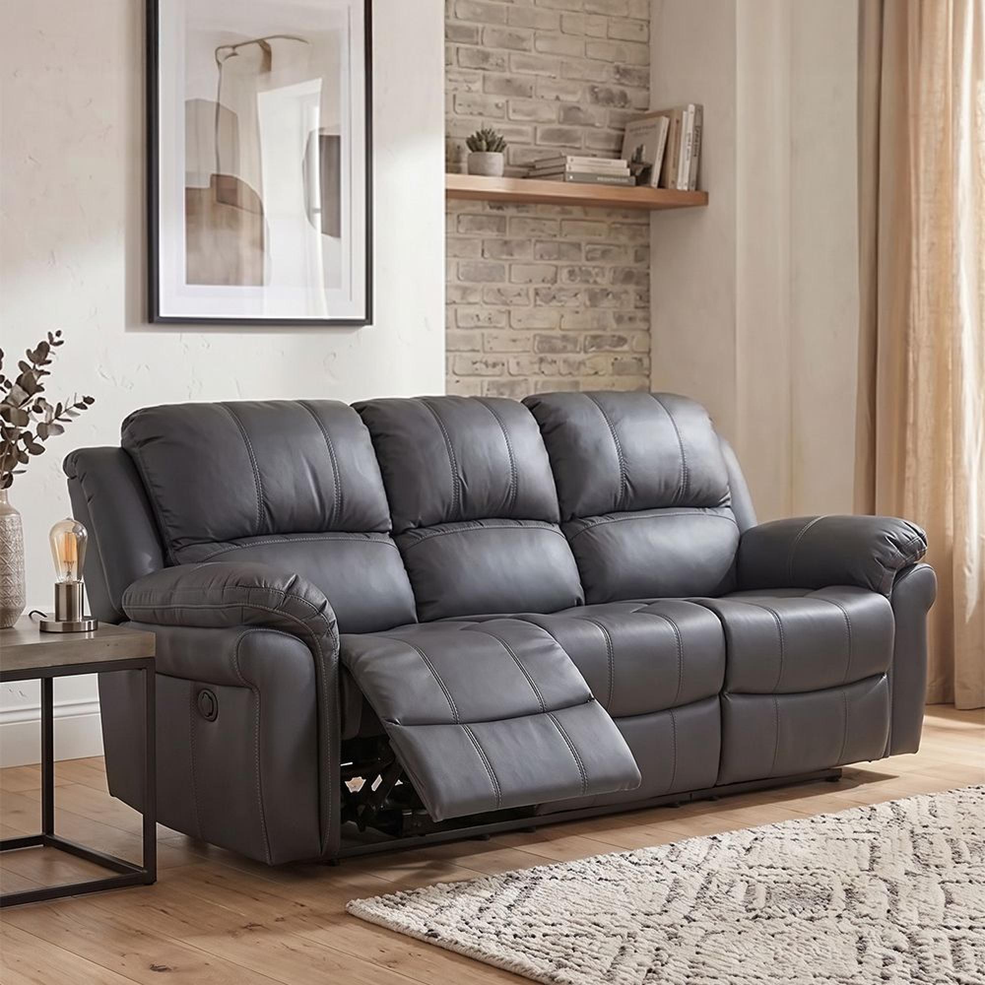 London Recliner Sofa - 3 Seater - Grey Leather