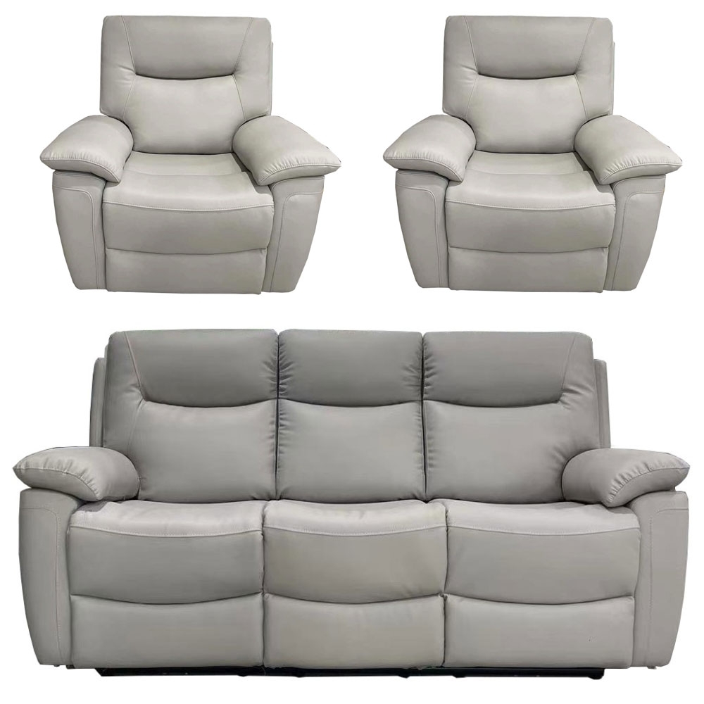 Lucia Recliner Sofa Set - Pearl Grey Leather - 3+1+1 Seater