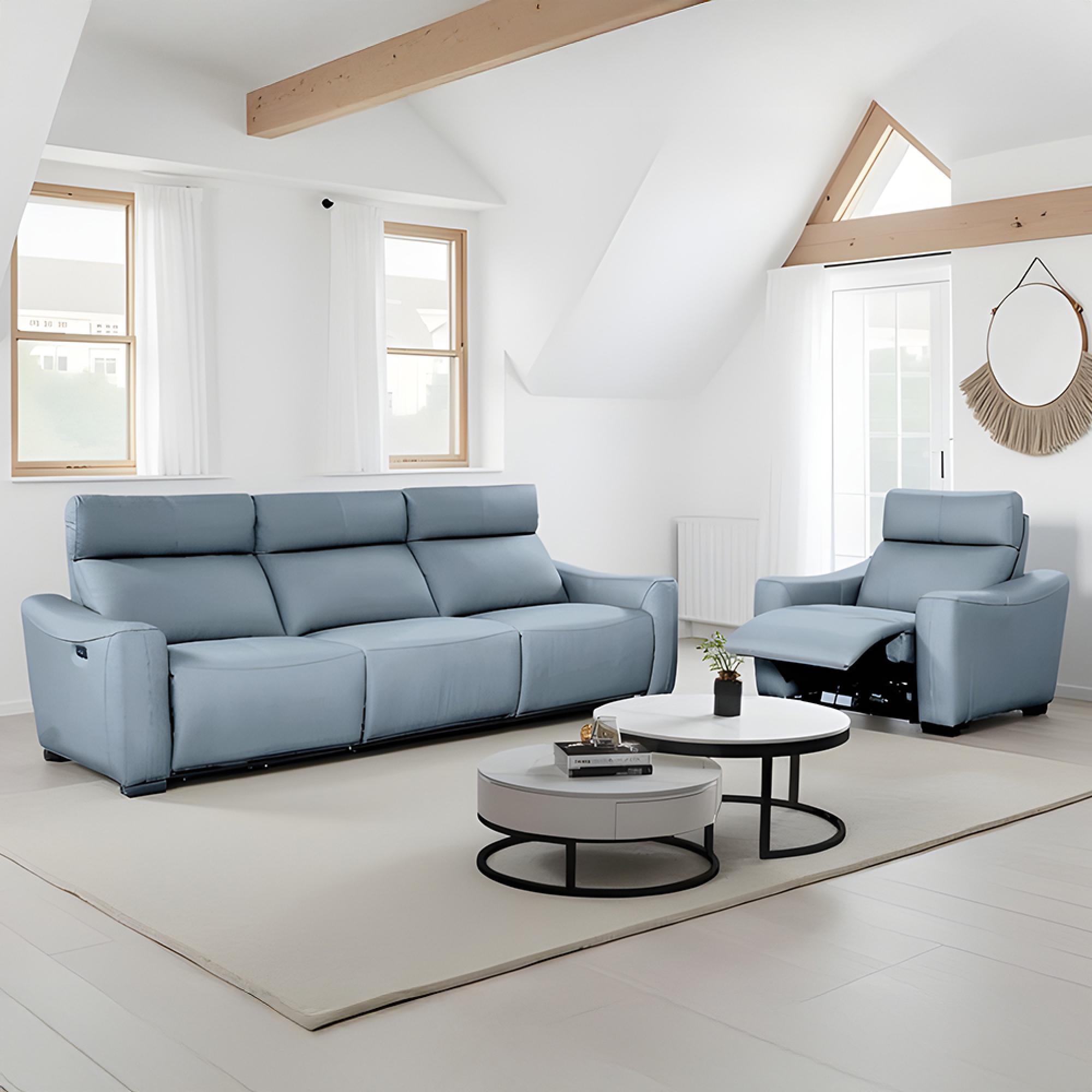 Mayfair Electric Recliner Sofa Set - Grey Leather - 4+1 Seater