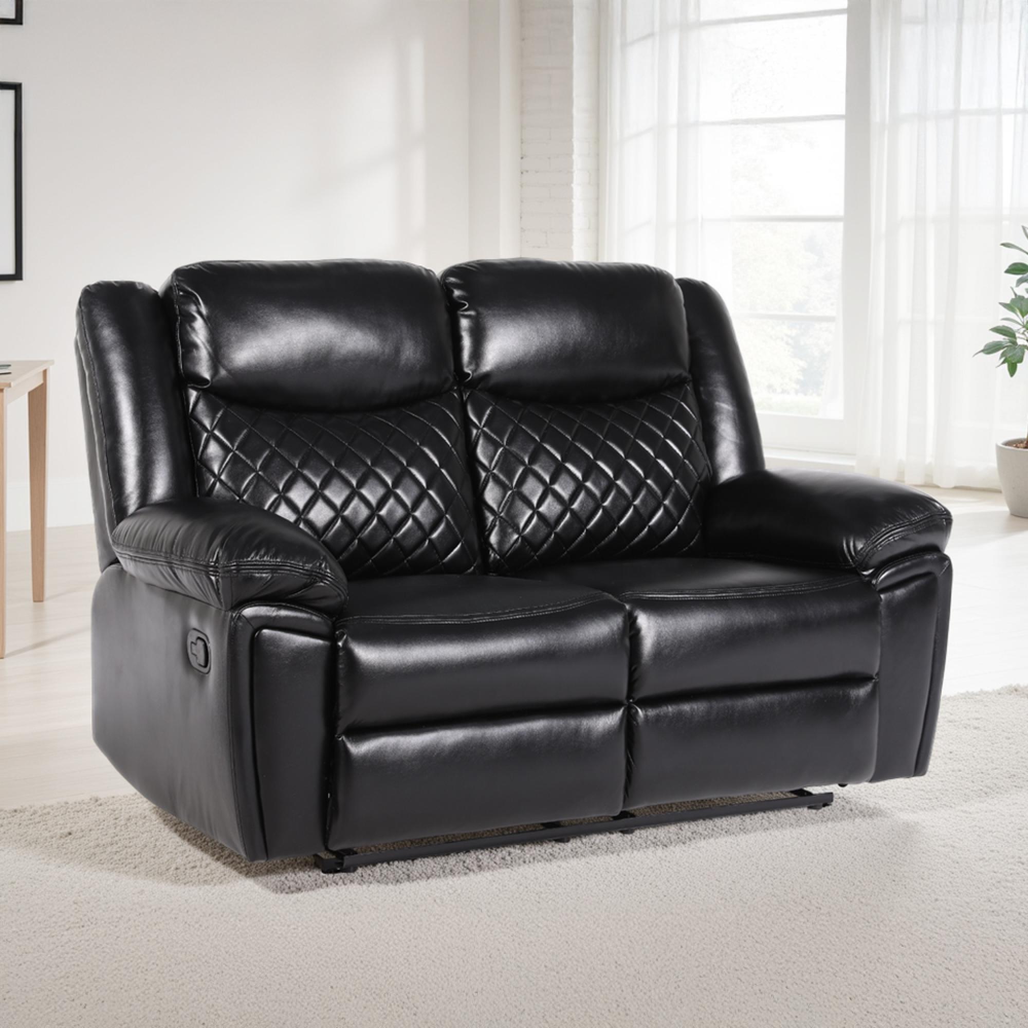 Myra Manual Recliner Sofa - Black Faux Leather - 2 Seater