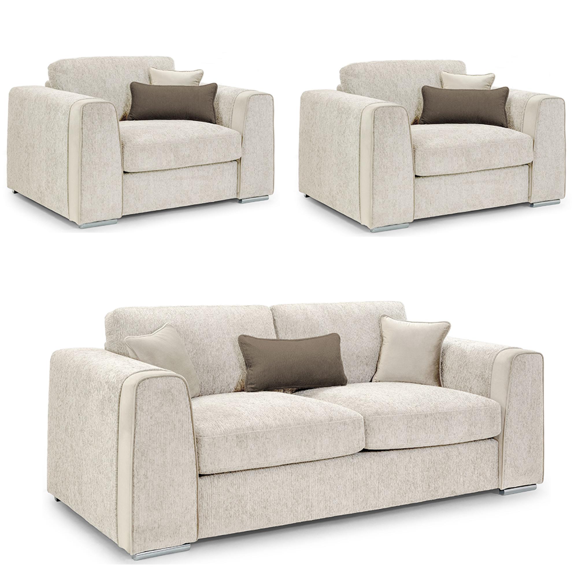 Naples Sofa Set - Beige Fabric - 3+1+1 Seater