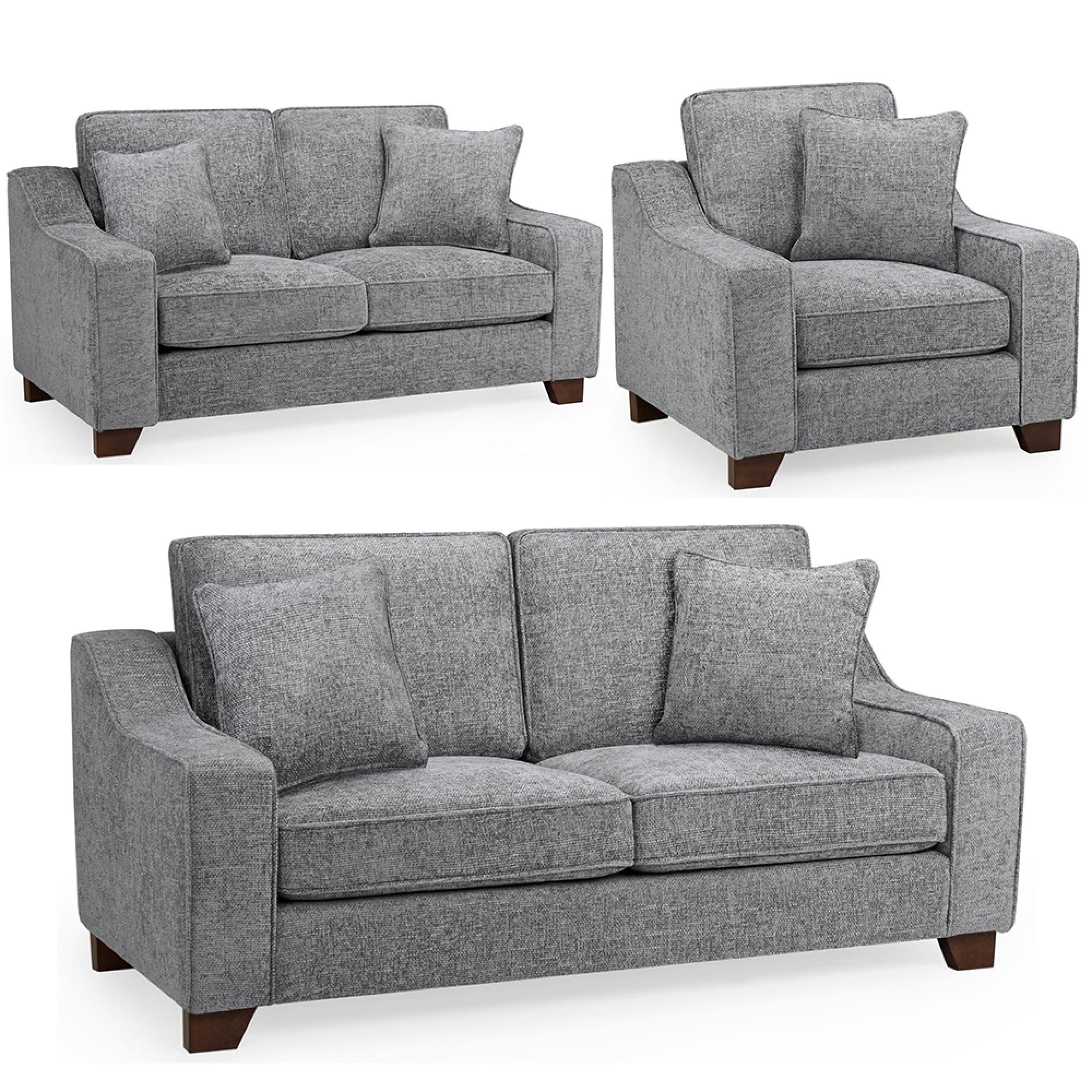 Nebraska Sofa Set - Slate Grey Fabric - 3+2+1 Seater