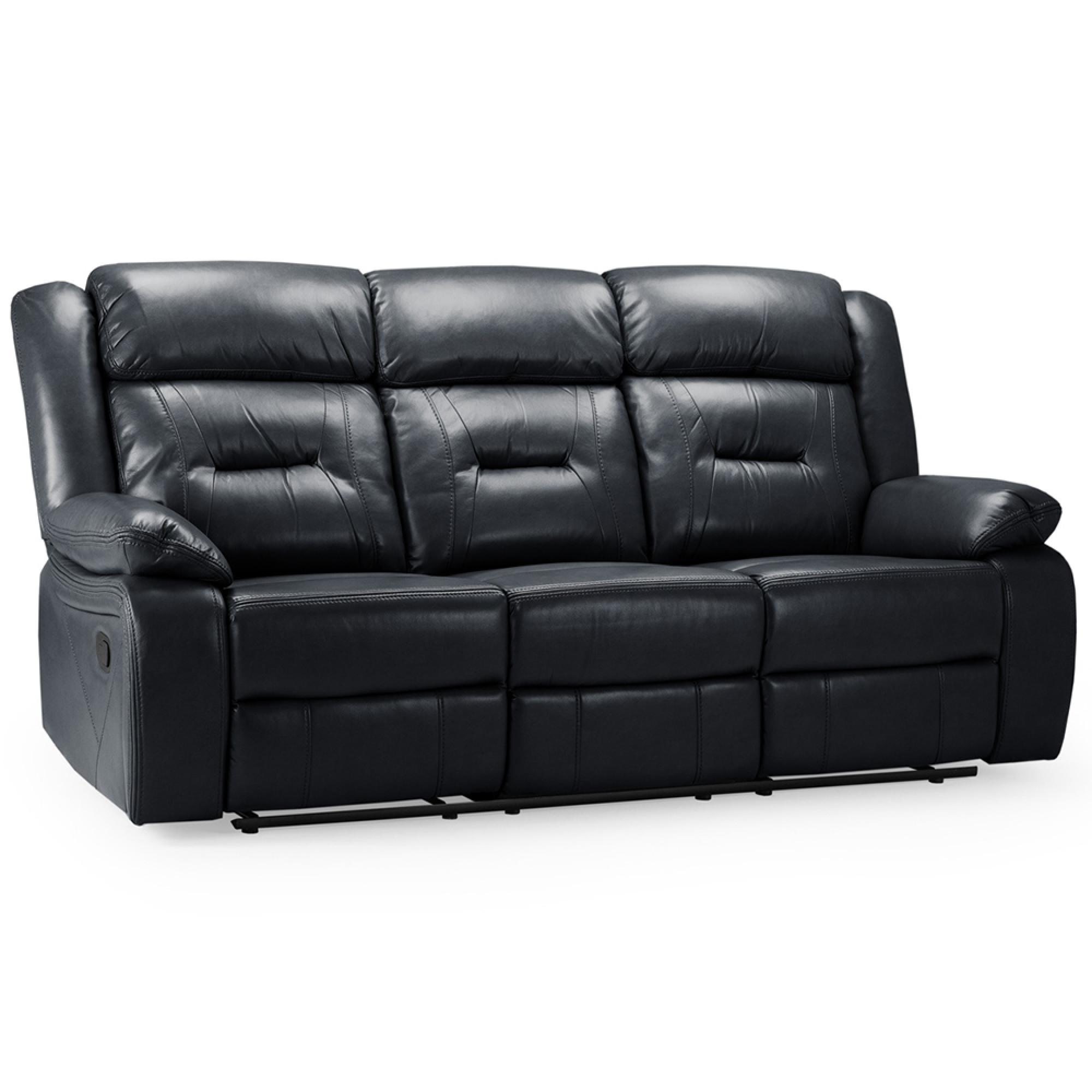 Novie Sofa - Black Faux Leather - 3 Seater