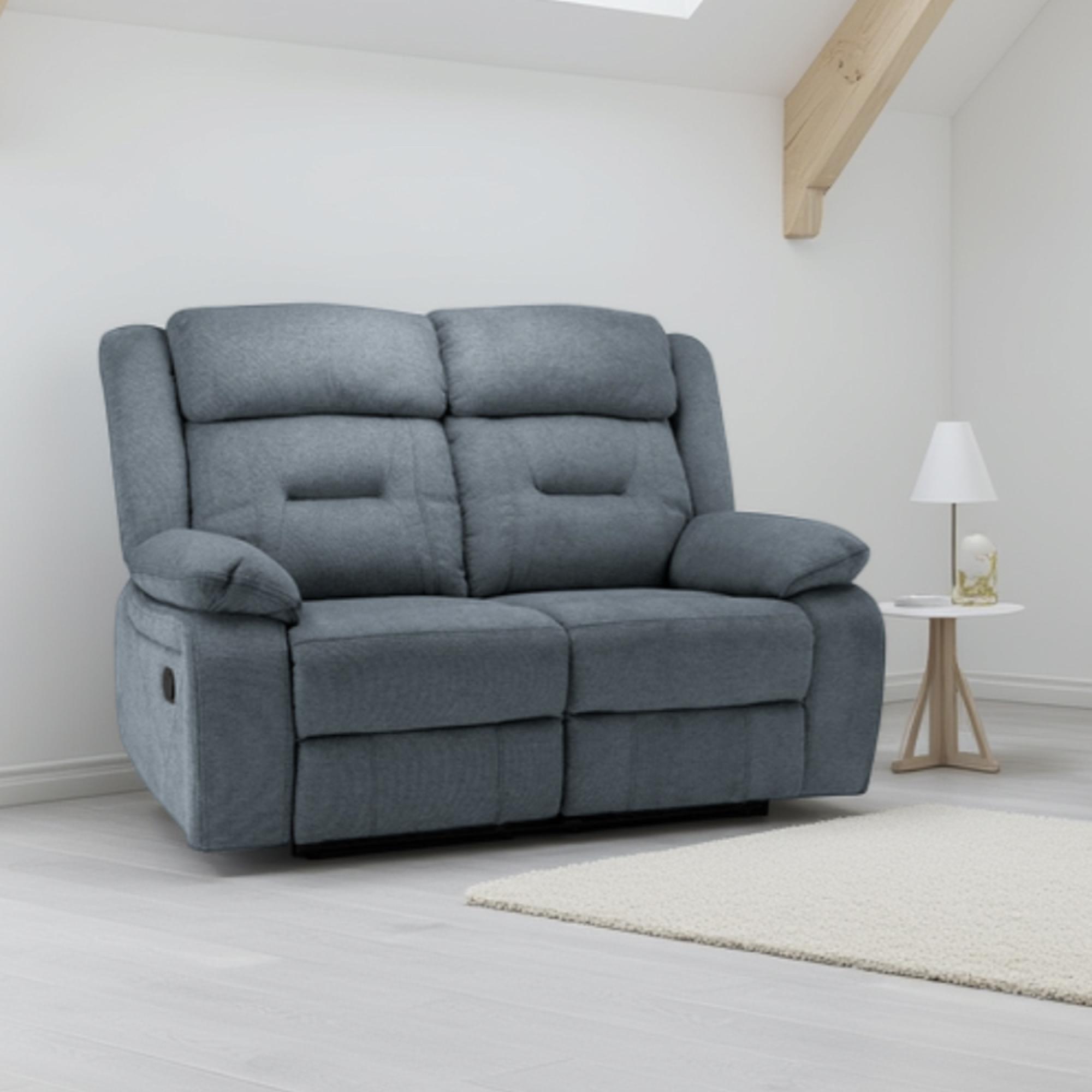 Novie Manual Recliner Sofa - Grey Fabric - 2 Seater