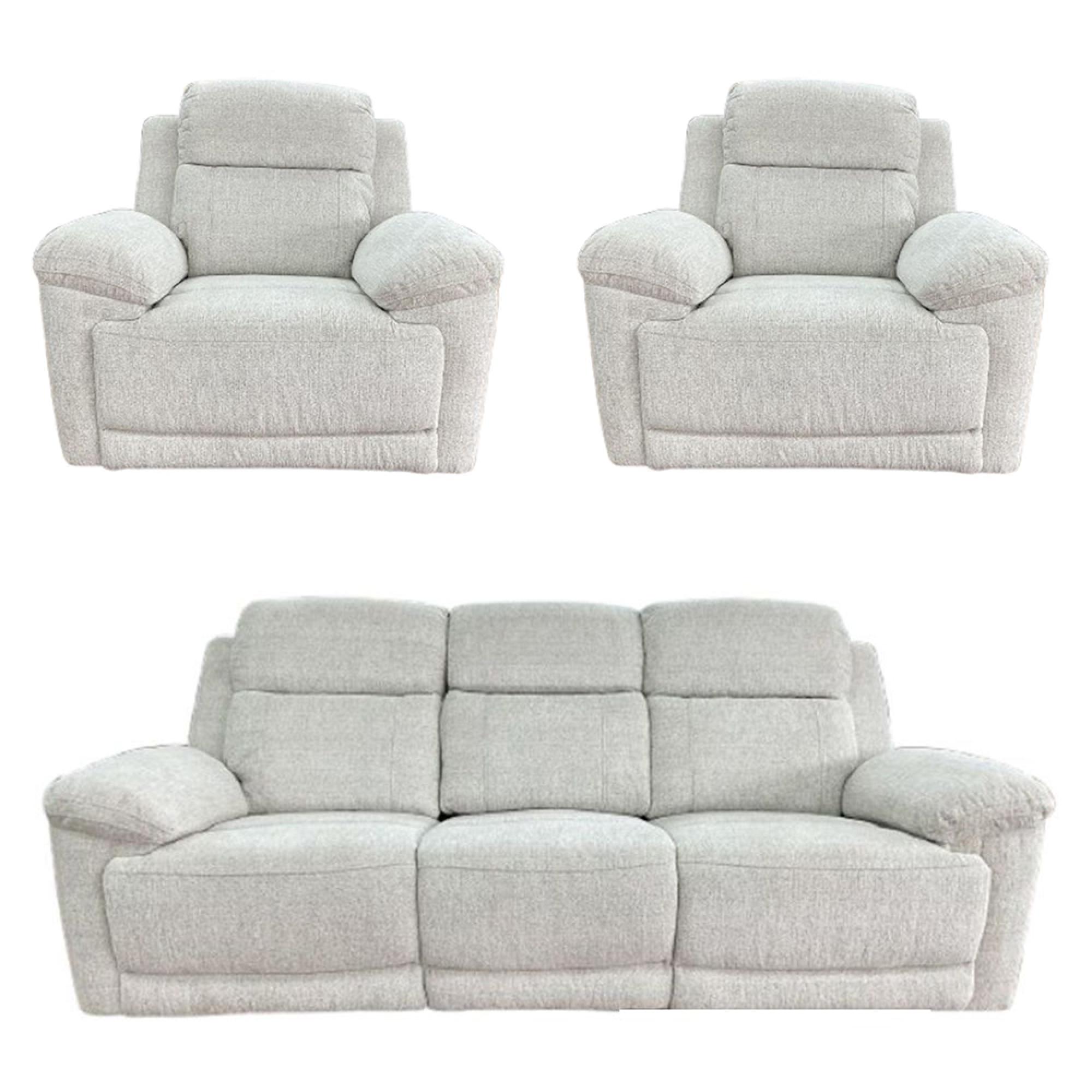 Owen Electric Recliner Sofa Set - Cream Fabric - 3+1+1 Seater