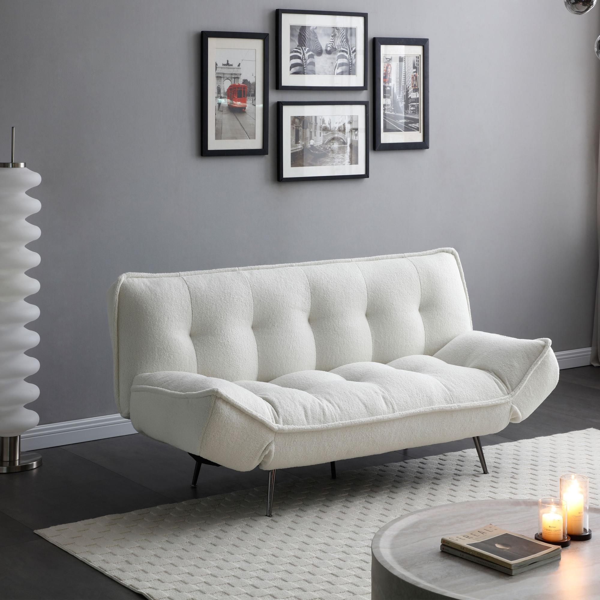 Regis Cream Fabric Click Clack Sofa Bed - 3 Seater