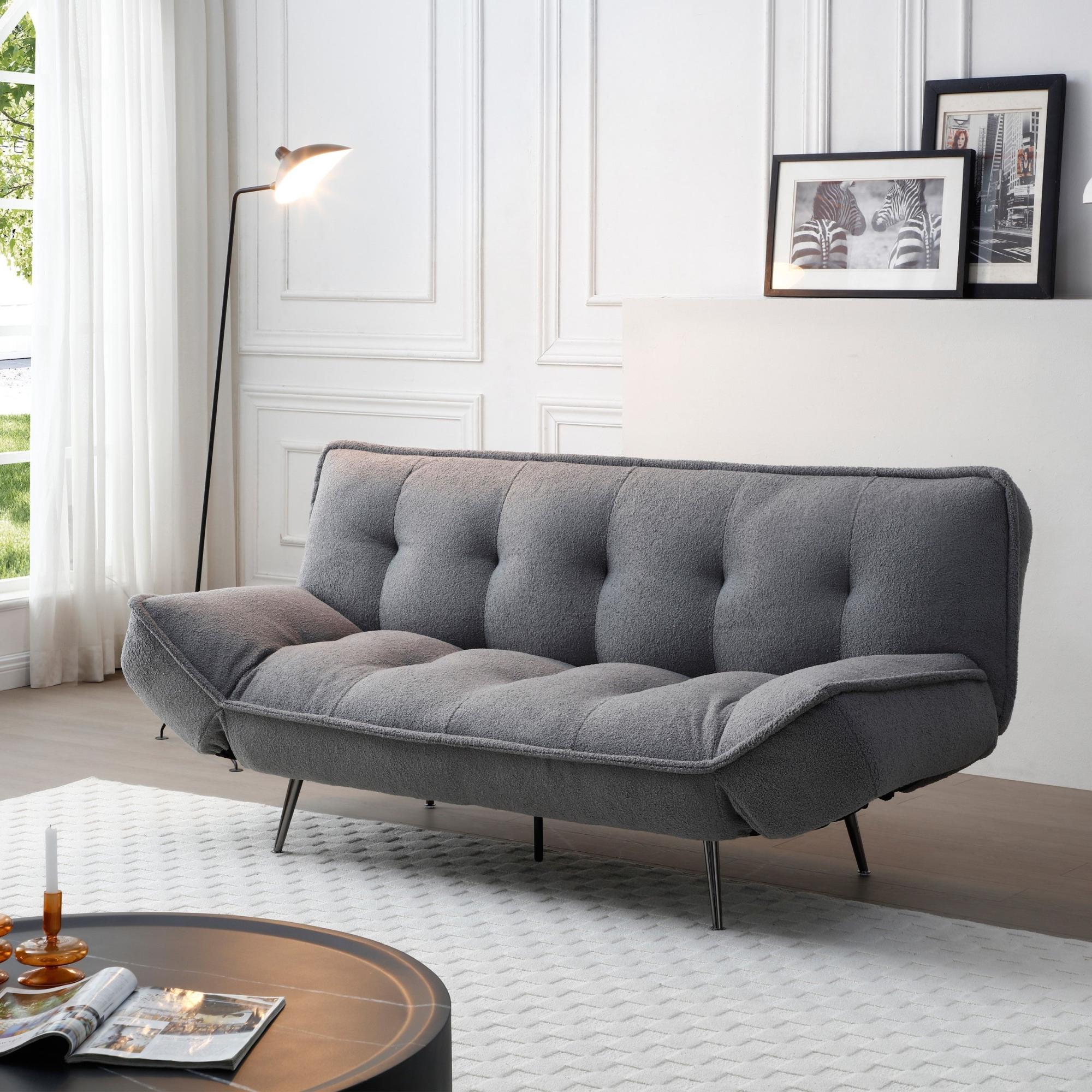 Regis Grey Fabric Click Clack Sofa Bed - 3 Seater